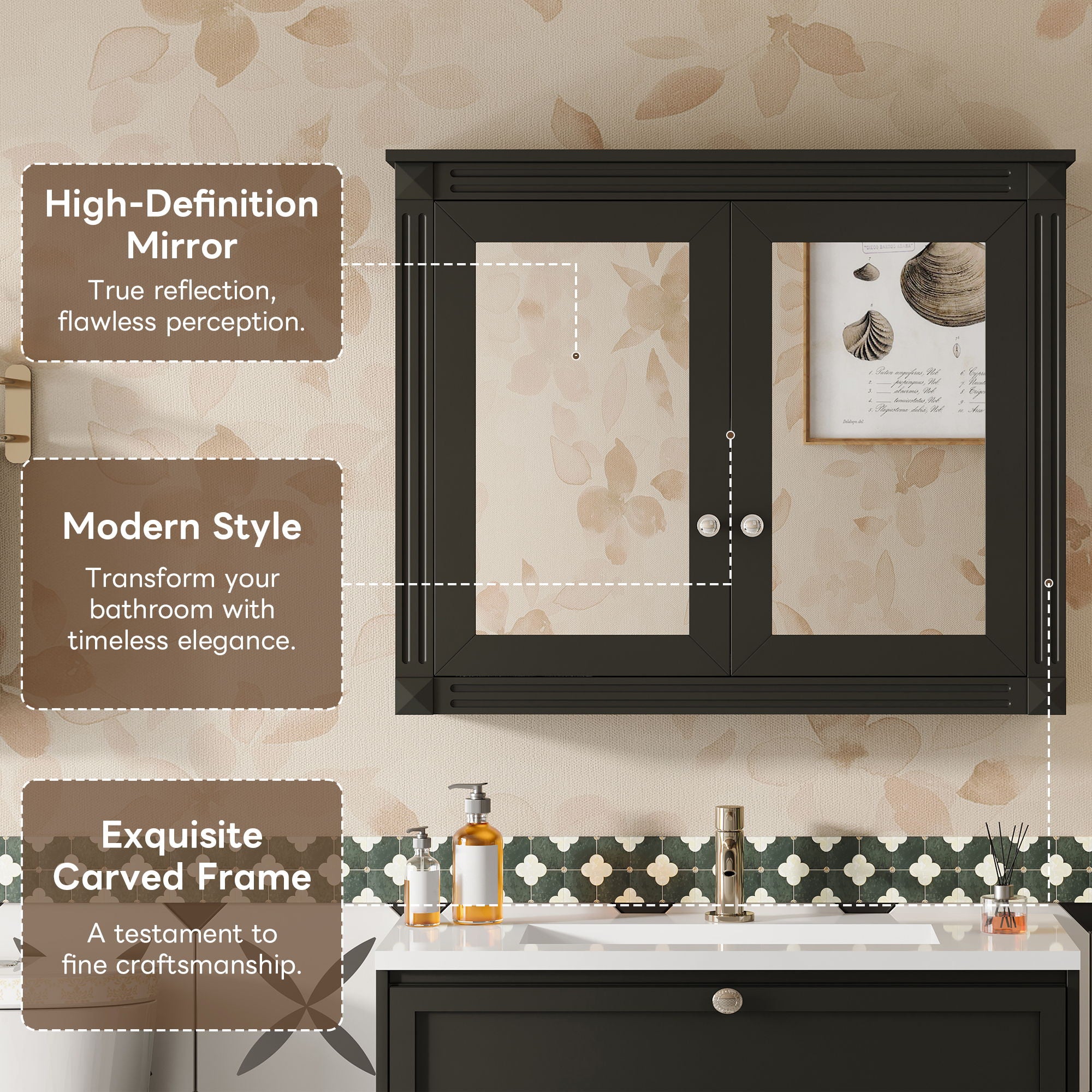 Wall-Mounted Medicine Cabinet With 2 Mirrors, Adjustable Shelves