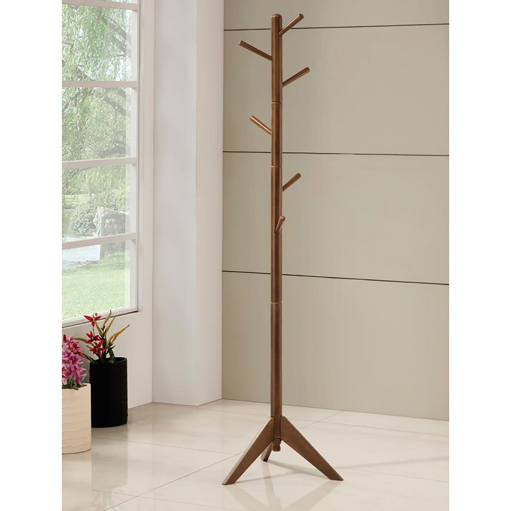 6 Hook Coat Rack With Rotating Top - Walnut