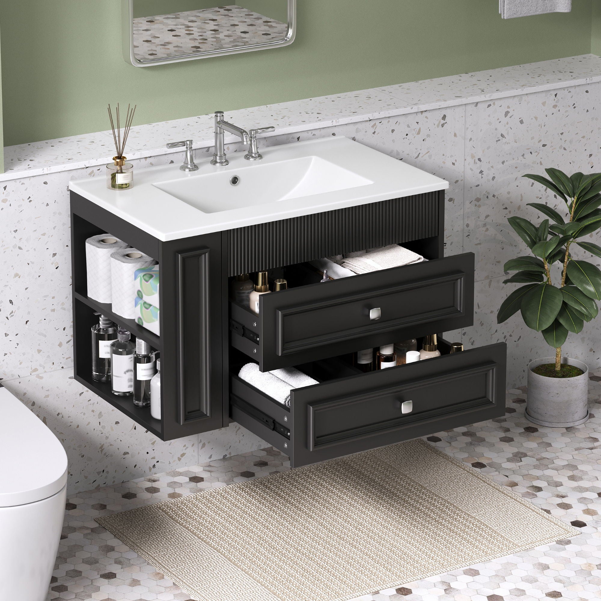 Wall Mounted Bathroom Vanity With 2 Drawers, Sink, Floating Storage Unit