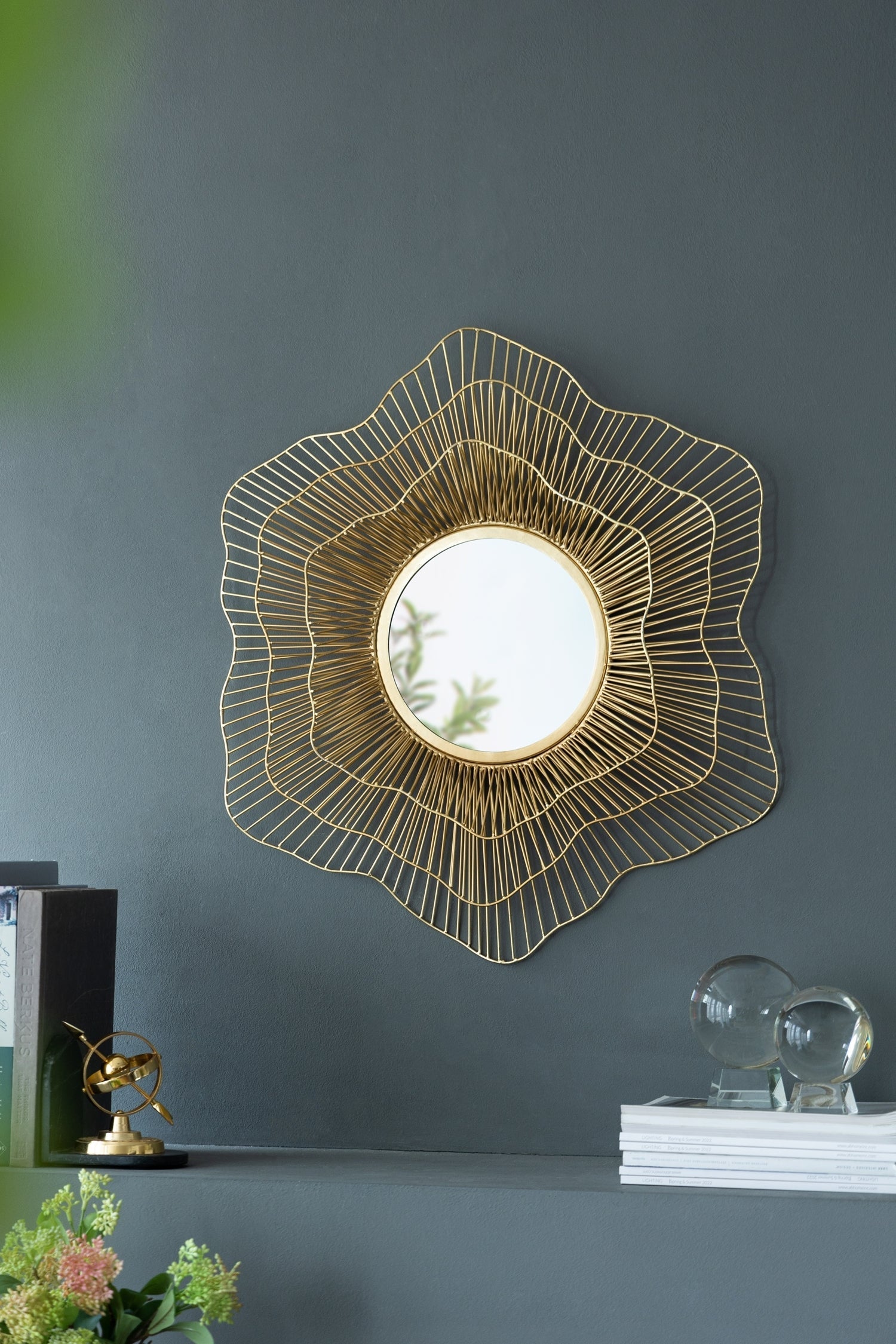 27x27 Metal Starburst Wall Mirror with Gold Iron Frame