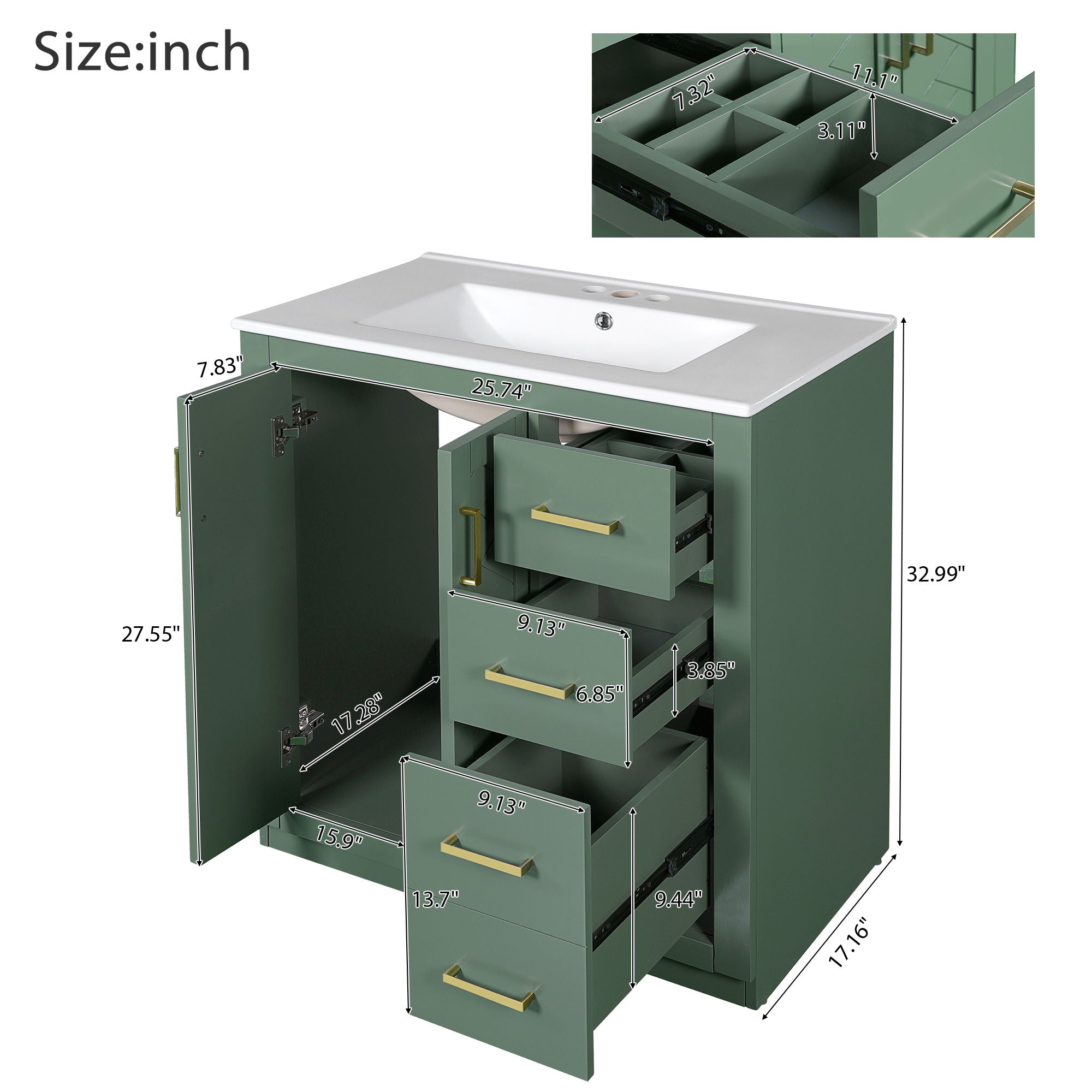 Bathroom Vanity With Sink, Storage Cabinet, Freestanding Set With 3 Drawers & Soft Closing Doors