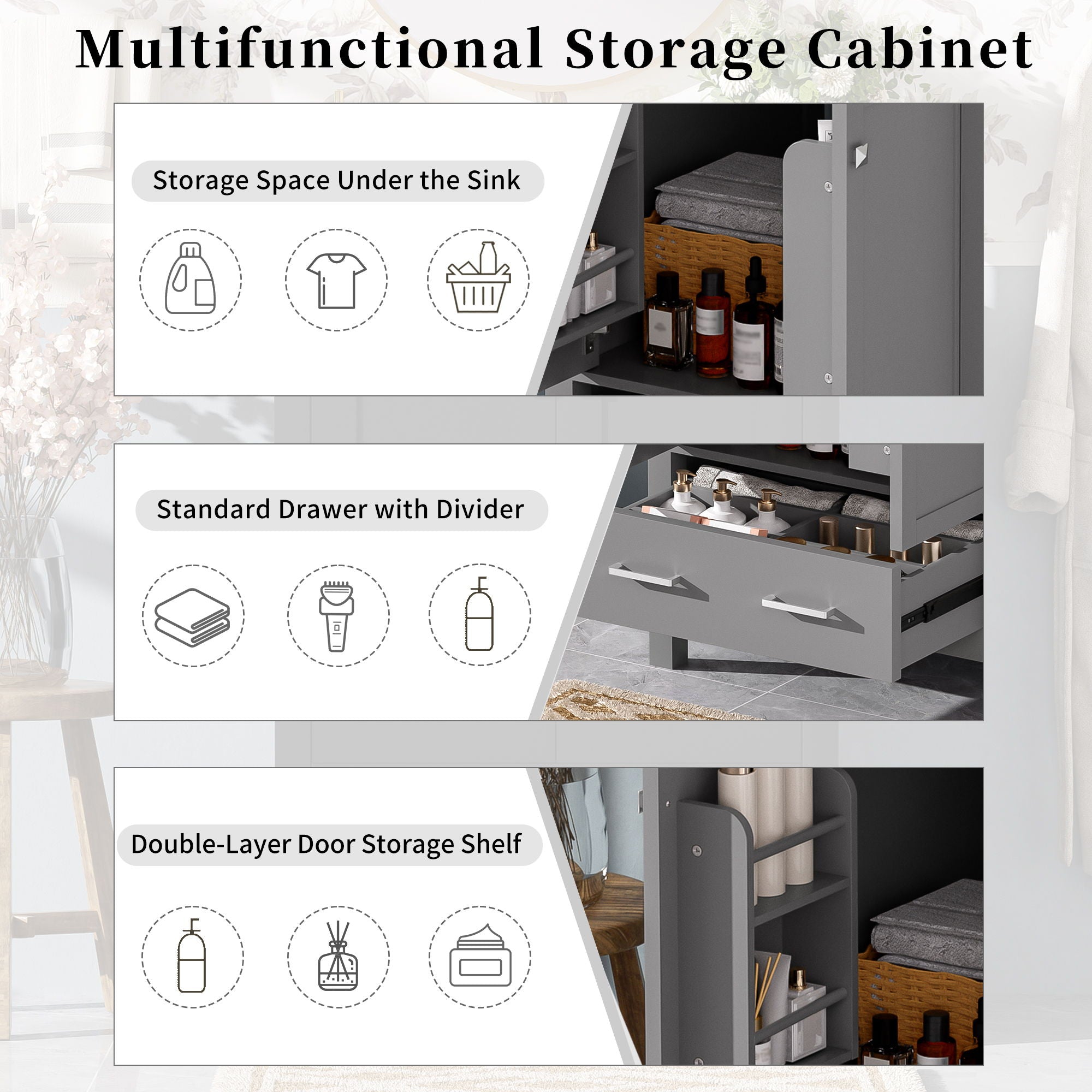 Bathroom Vanity With Integrated Undermount Ceramic Sink, 2 Doors And 1 Drawer, Soft Close Hinges