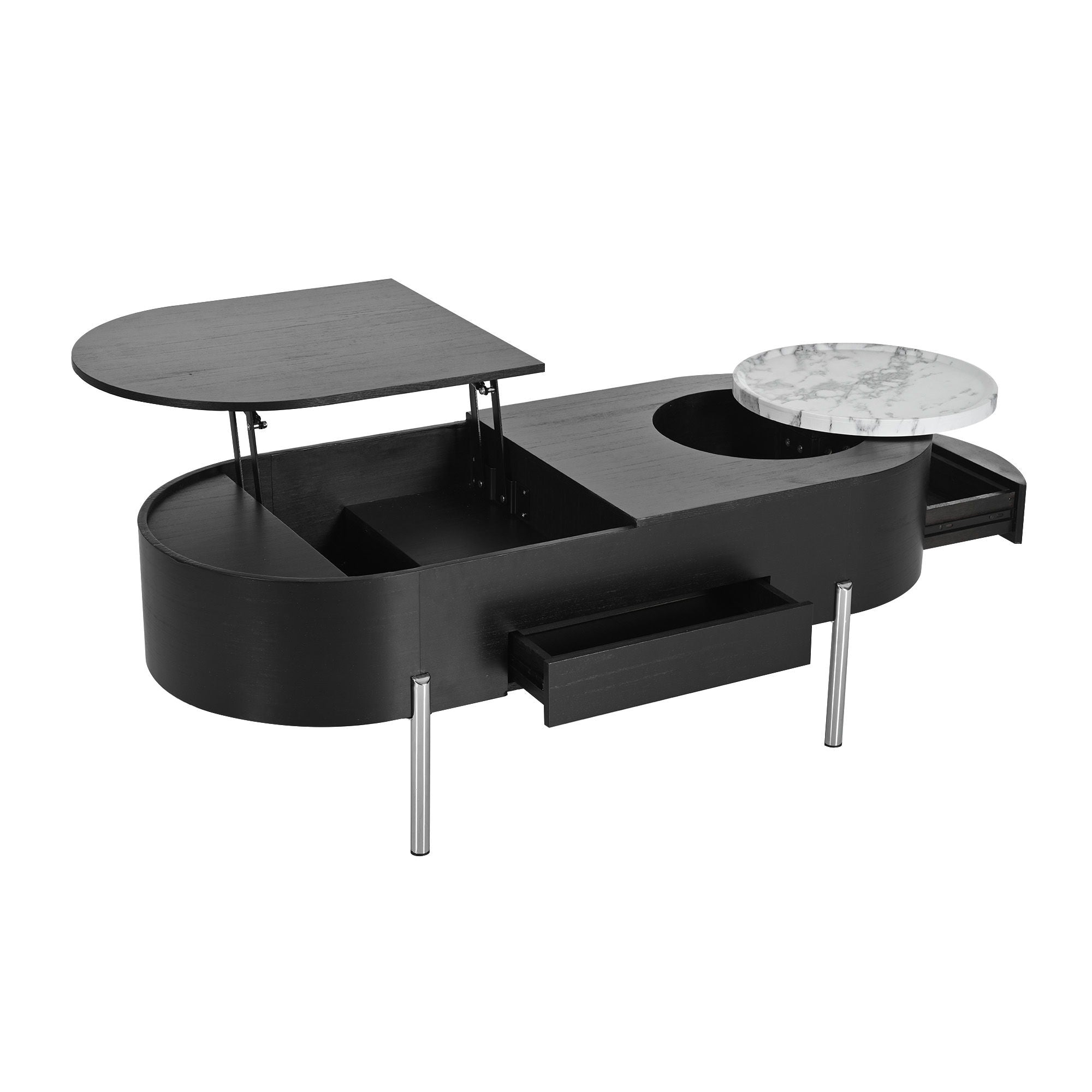 Lift Top Coffee Table With 360 Degree Marble Patterned Rotating Tray
