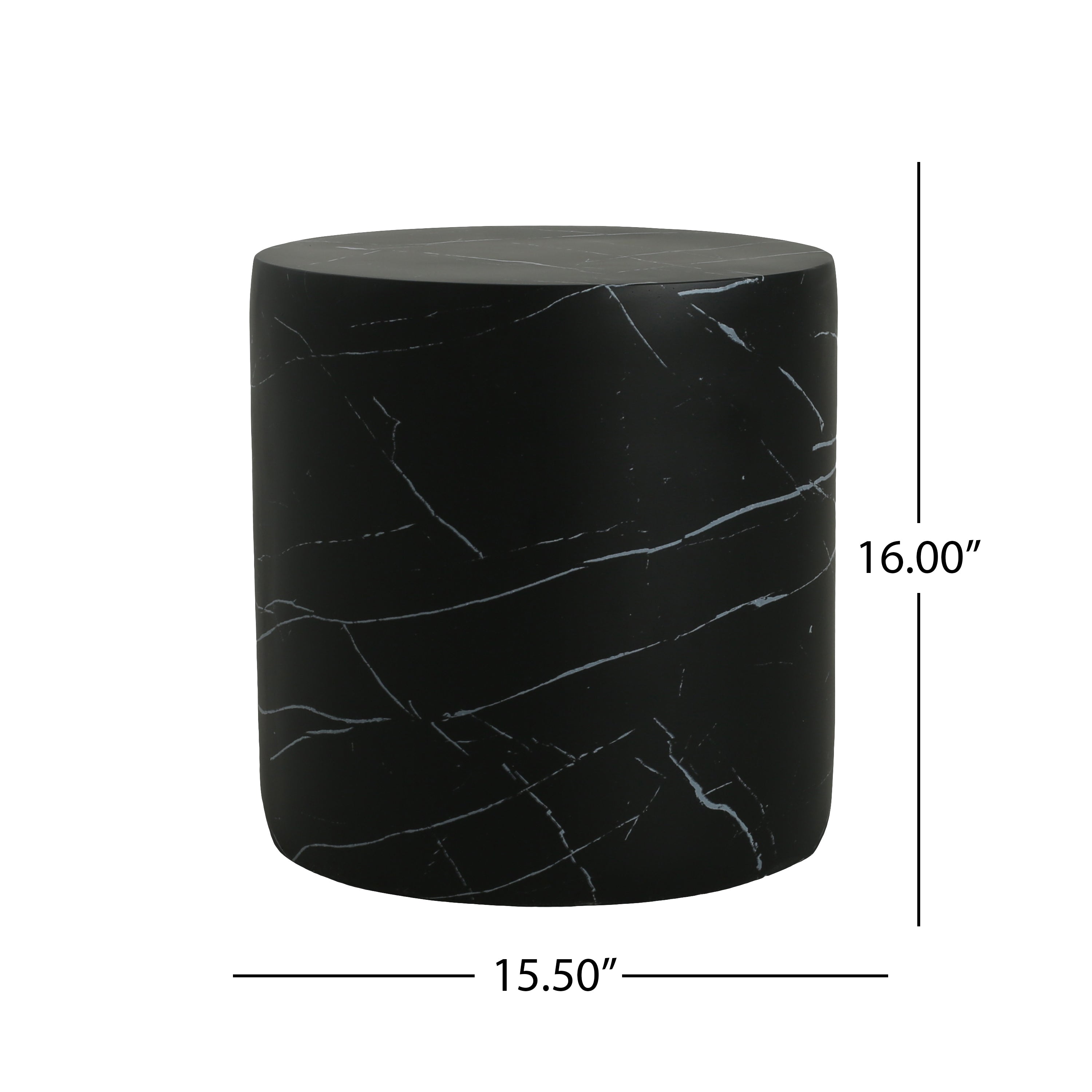 Contemporary Outdoor Lightweight Concrete MGO Side/End Table with Black Marble Finish