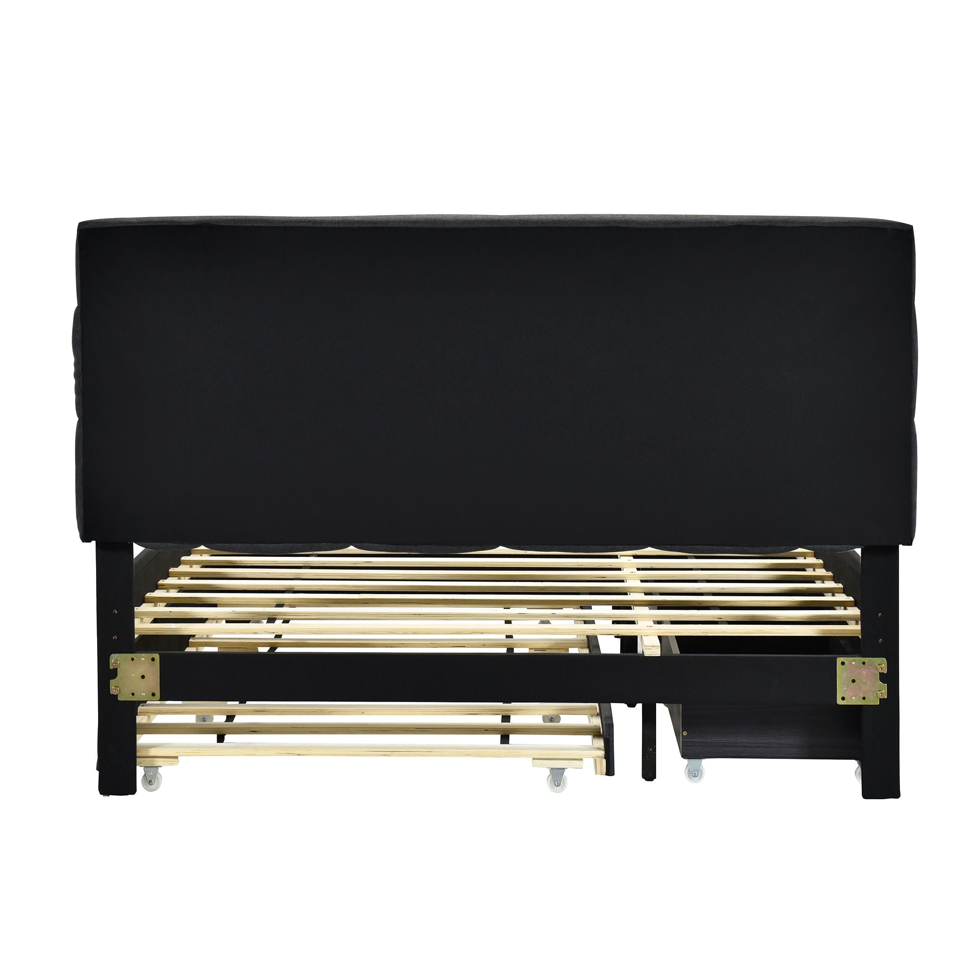 Upholstered Platform Bed With LED Frame, With Trundle And 2 Drawers