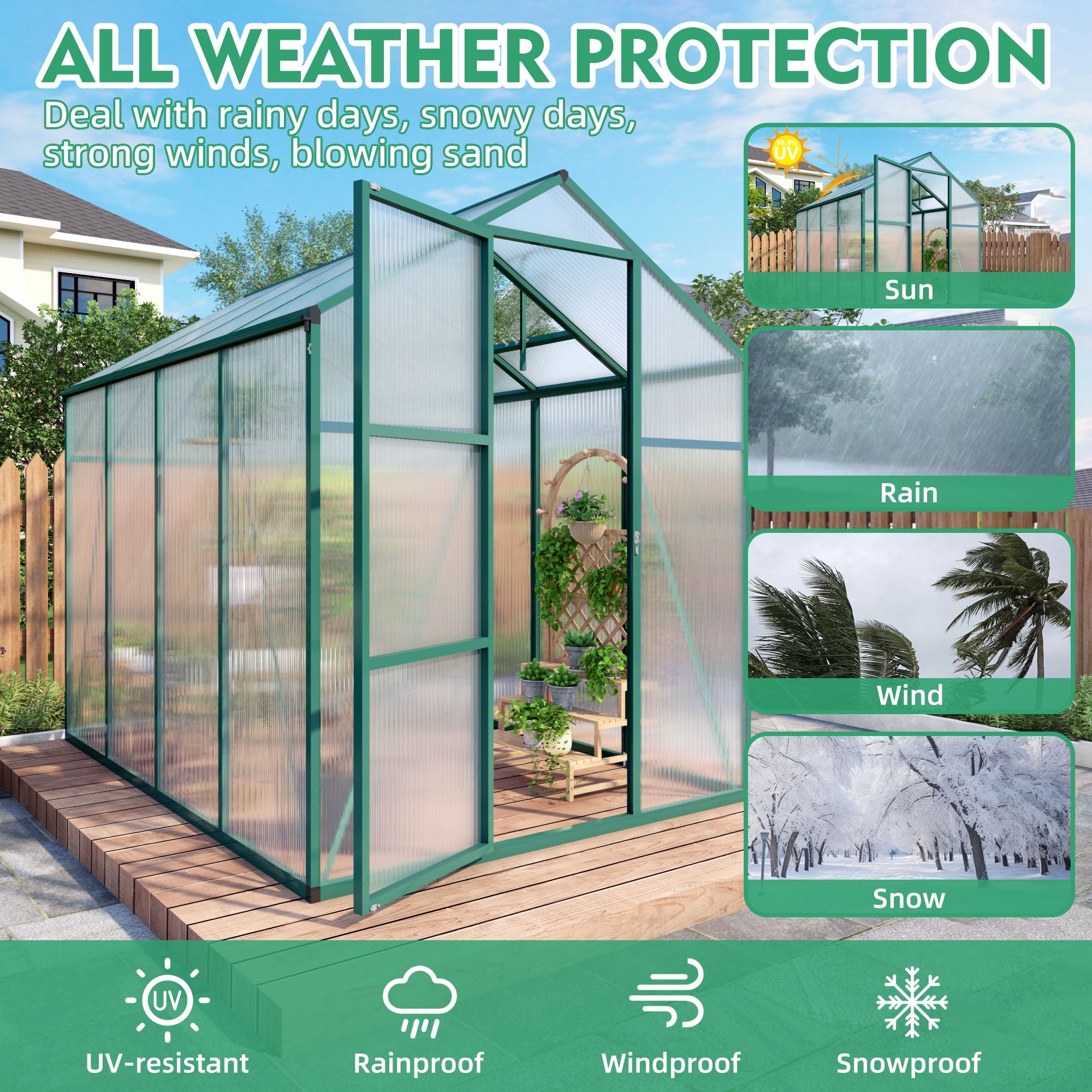 Polycarbonate Walk-In Greenhouse, Raised Base For Outdoor In All Season - Best Buy Furniture