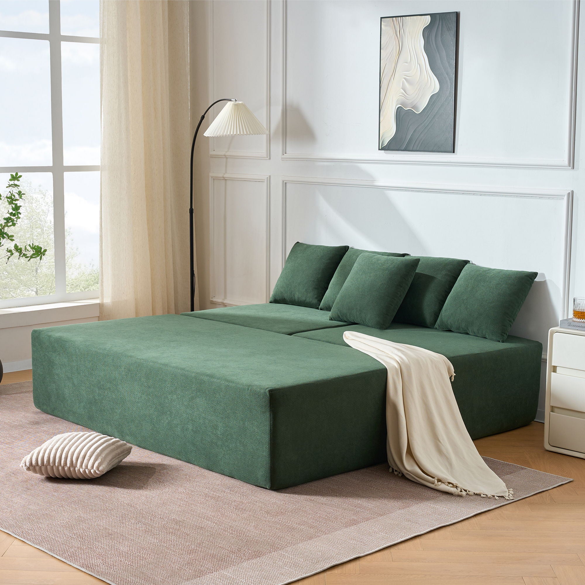 Modular L-Shaped Sectional Sofa With Deep Seat, Movable Chaise & 5 Pillows
