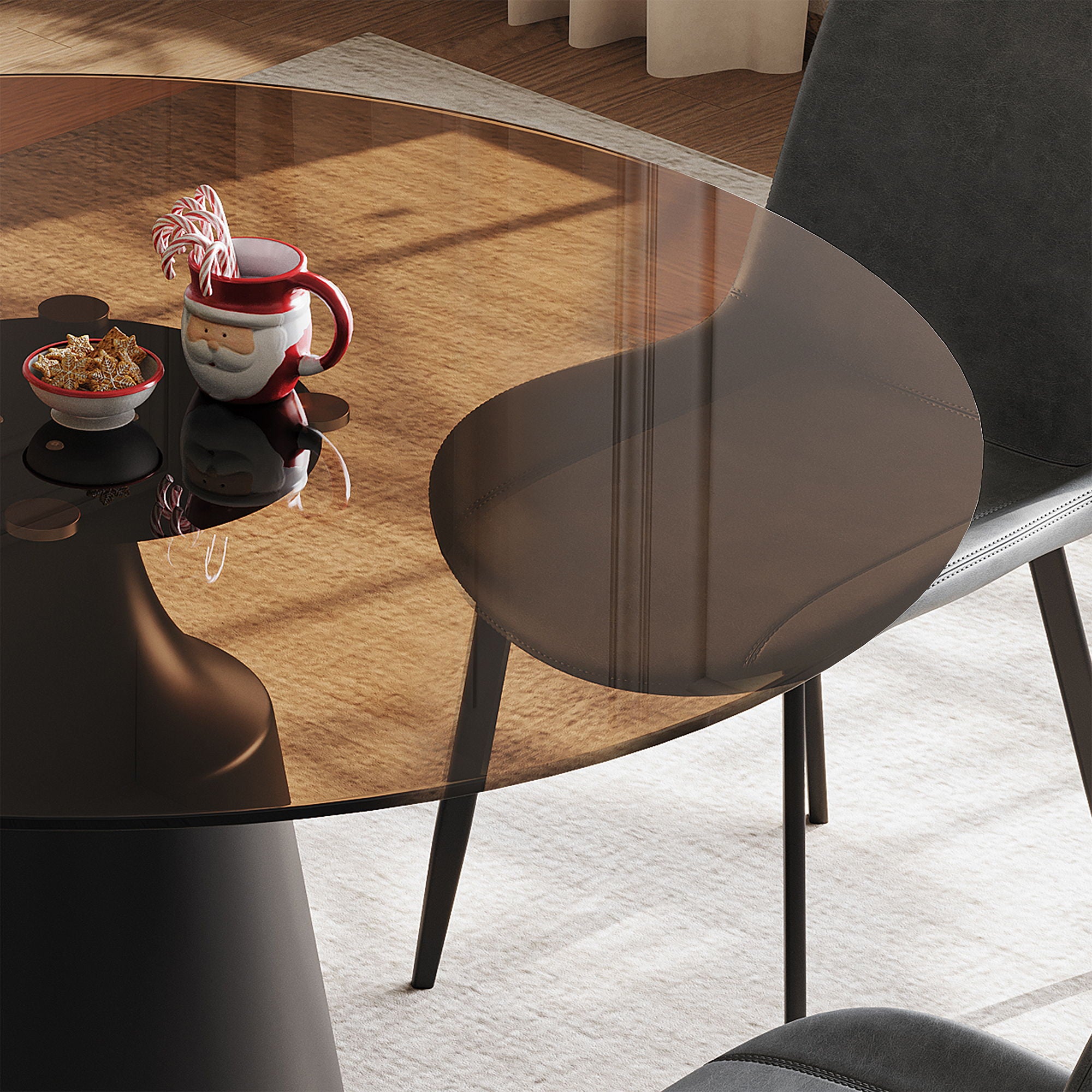 Round Dining Table And 4 Chair Set With Ergonomic Chairs - Black