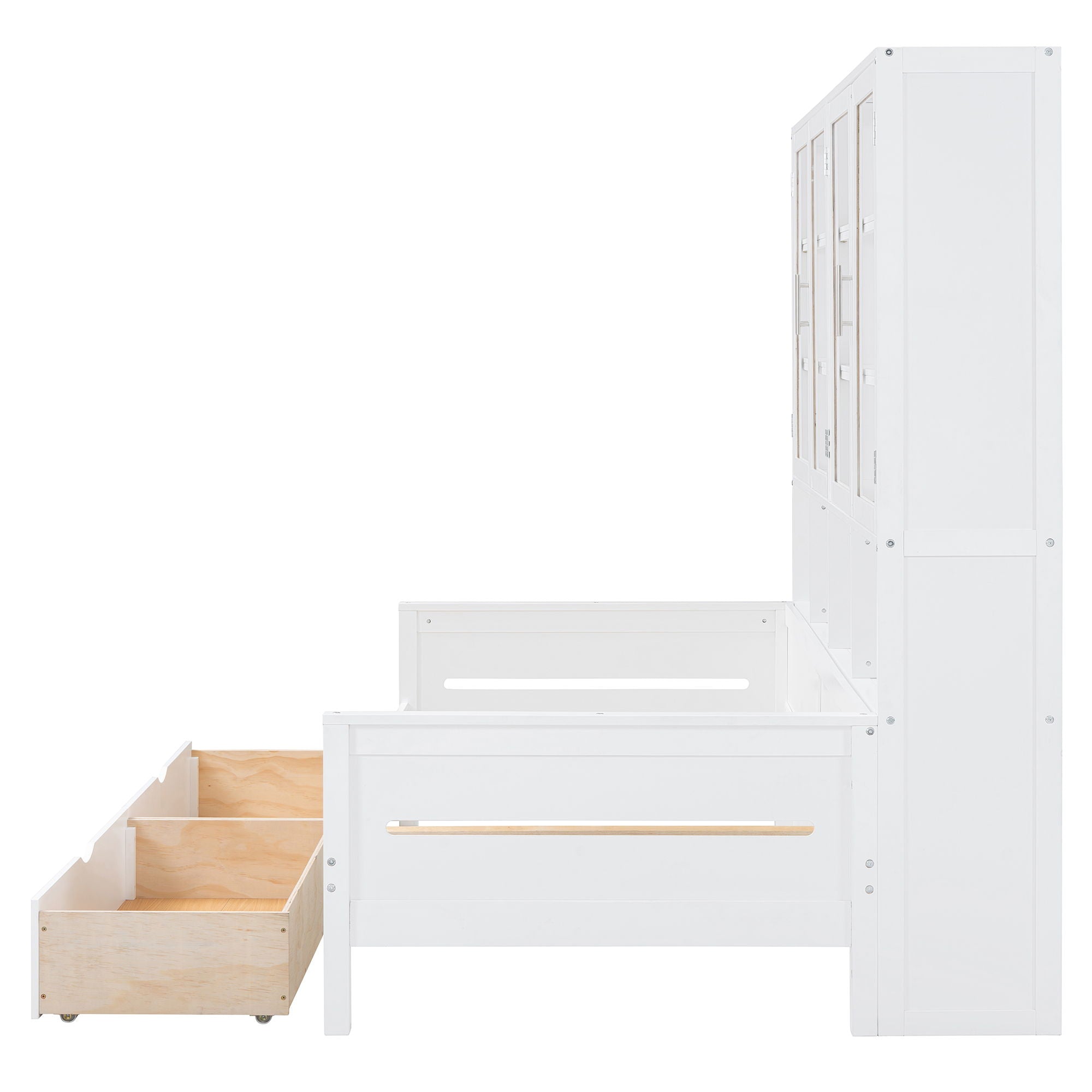 Daybed With Glass Door Storage Cabinets, Built In LED Lighting And Shelves