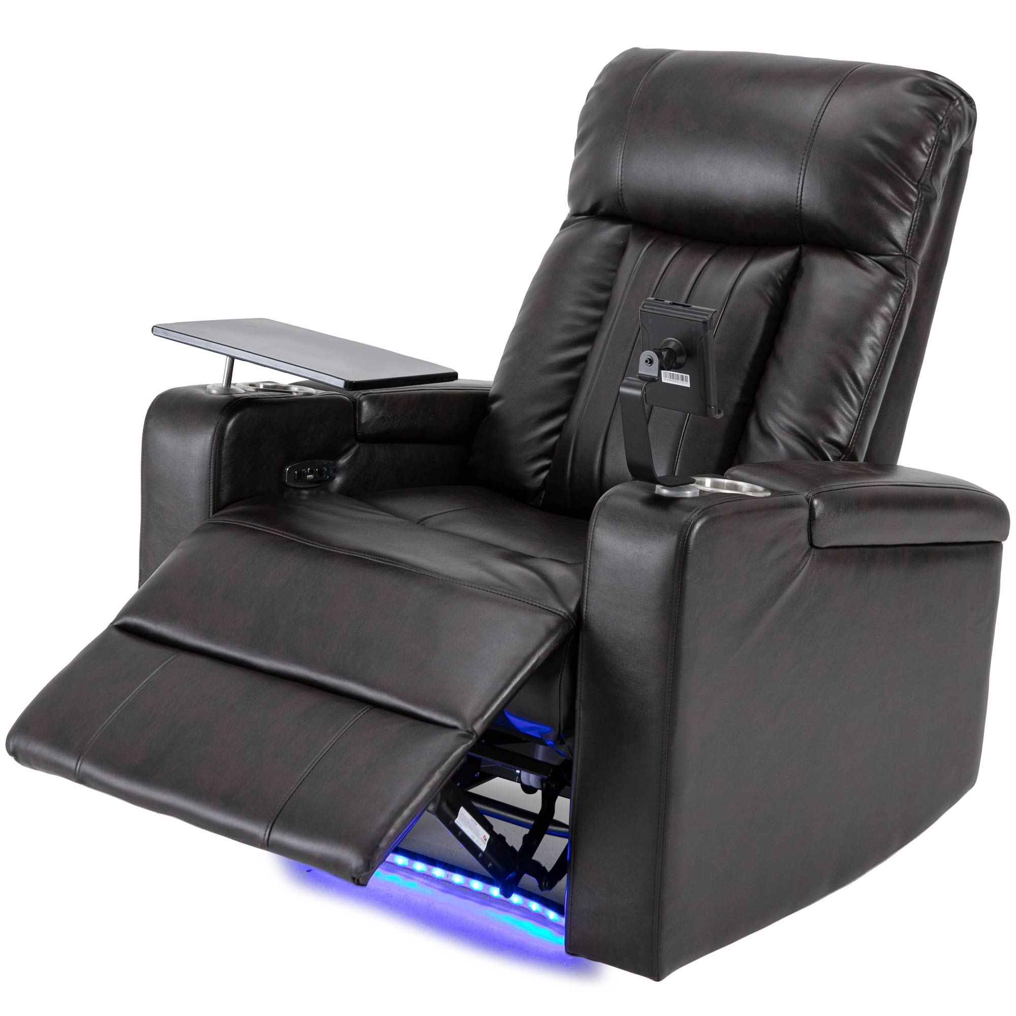 Power Recliner With Storage Arms, Cupholders, Swivel Tray Table And Cell Phone Stand - Brown - Best Buy Furniture