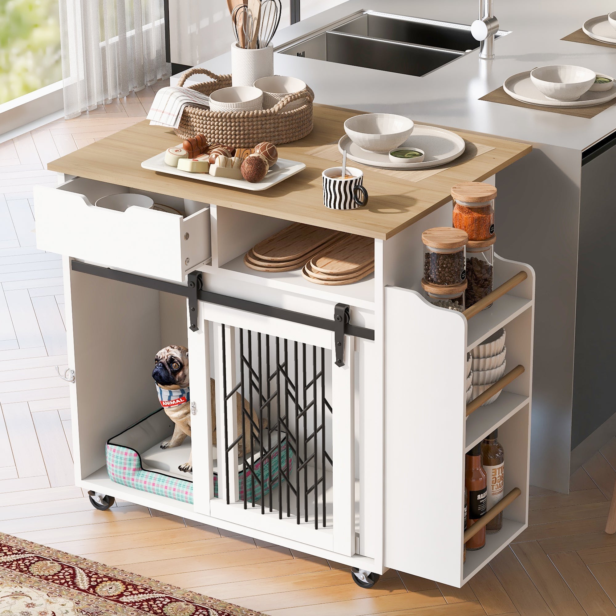 Modern Style 2-in-1 Pet Friendly Dog Crate Kitchen Island End Table