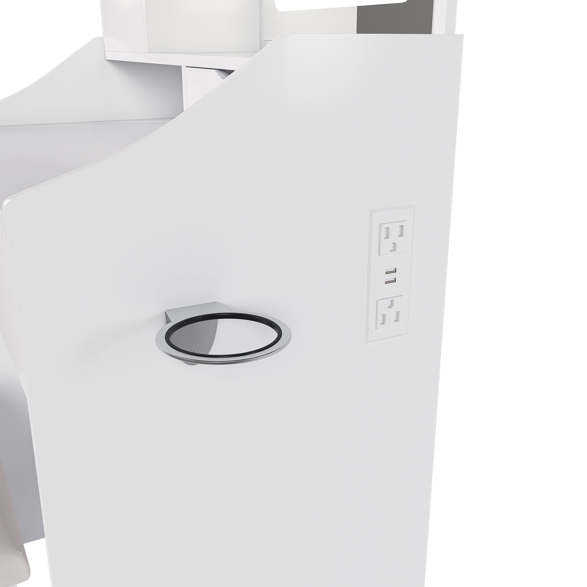 3 Color LED Vanity Mirror With Stool, 2 Drawers & 5 Storage Cabinets, Adjustable Lighting - White