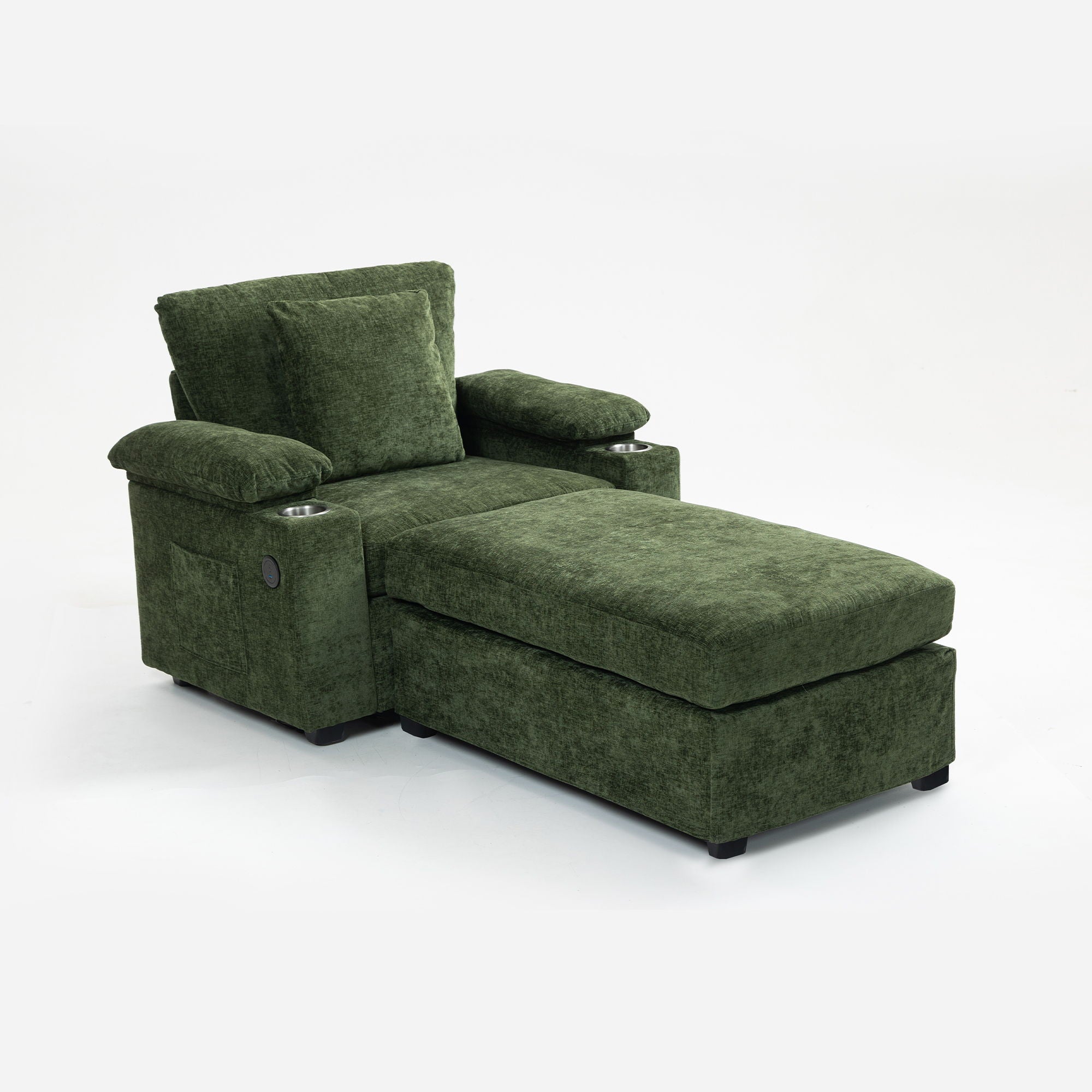 Modern Oversized Chair With Ottoman, Cupholders And USB Charging Ports