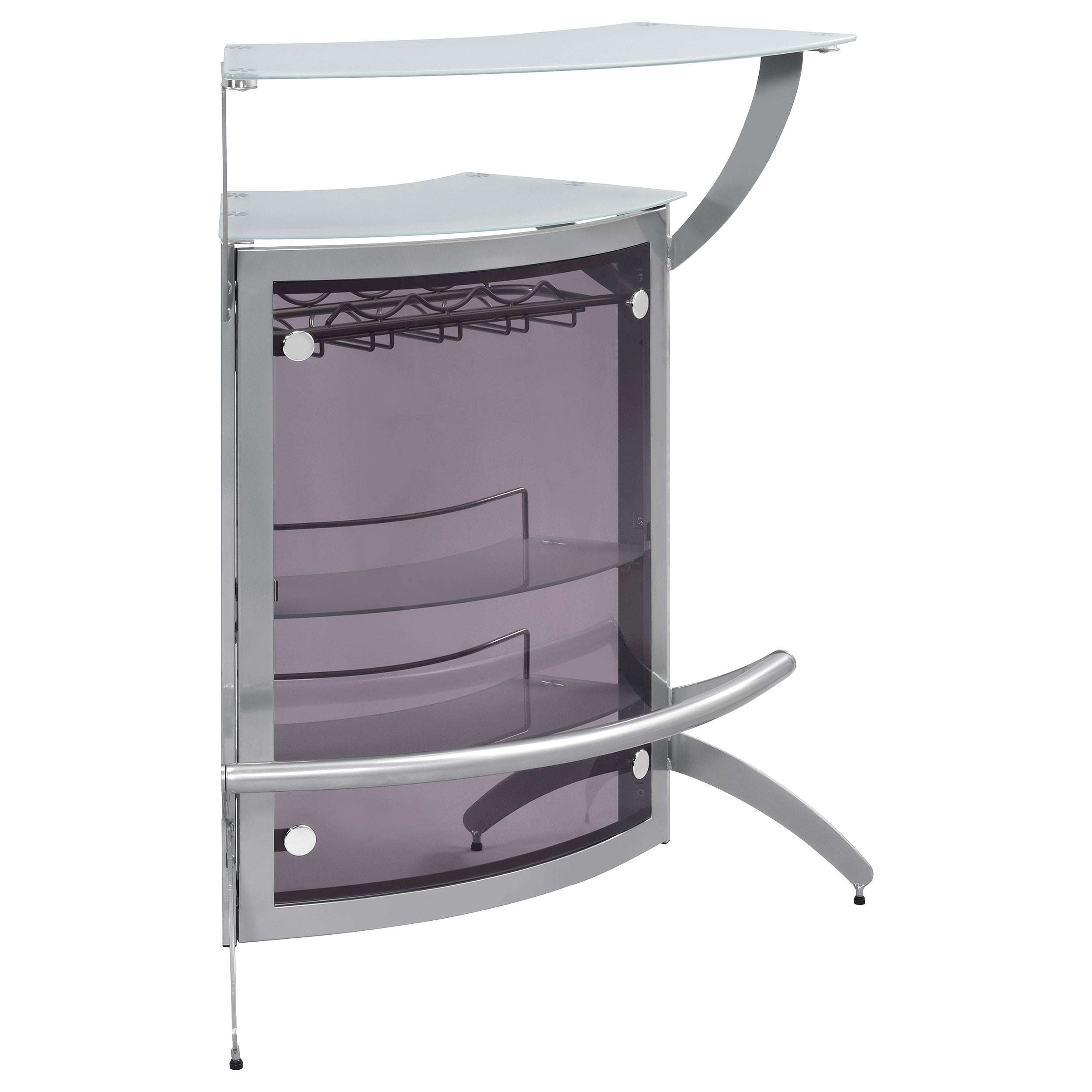 Dallas 2-shelf Curved Freestanding Home Bar Cabinet Silver-CoasterEssence