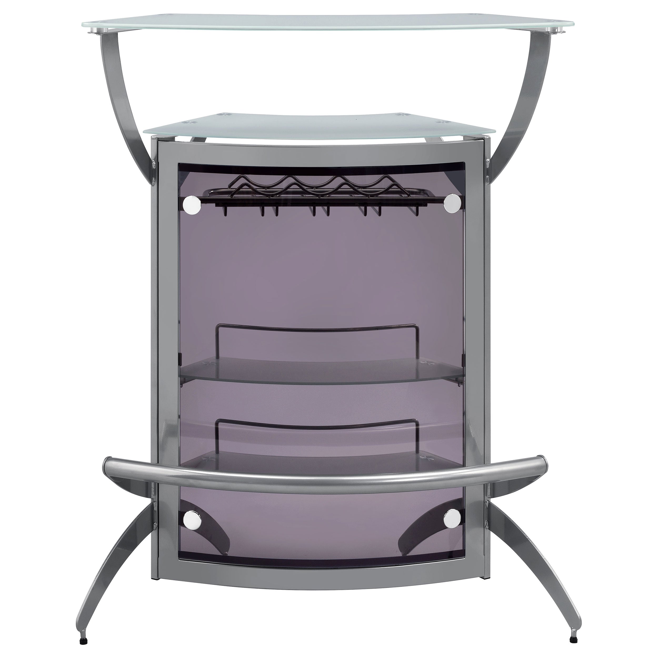 Dallas 2-shelf Curved Freestanding Home Bar Cabinet Silver-CoasterEssence