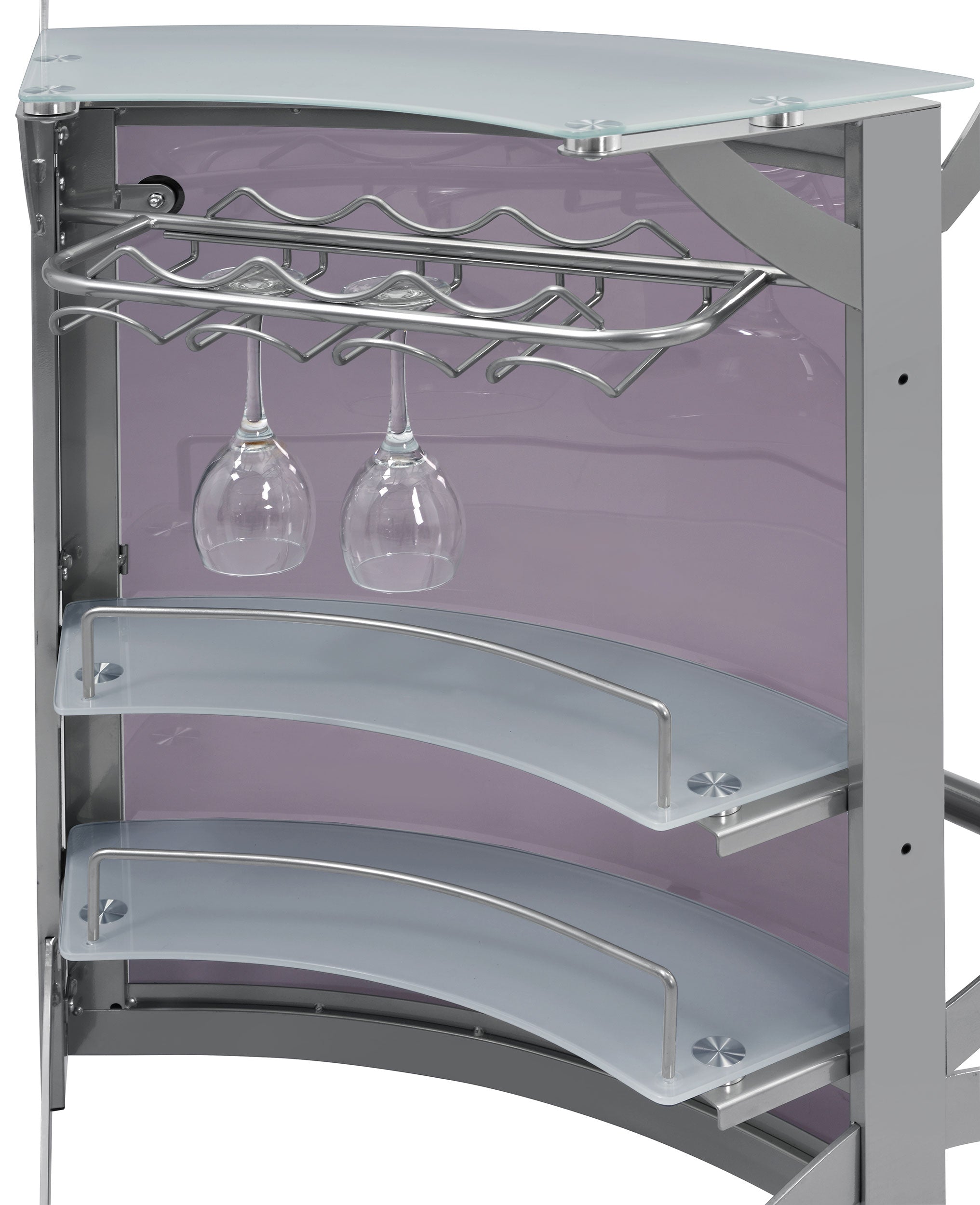 Dallas 2-shelf Curved Freestanding Home Bar Cabinet Silver-CoasterEssence