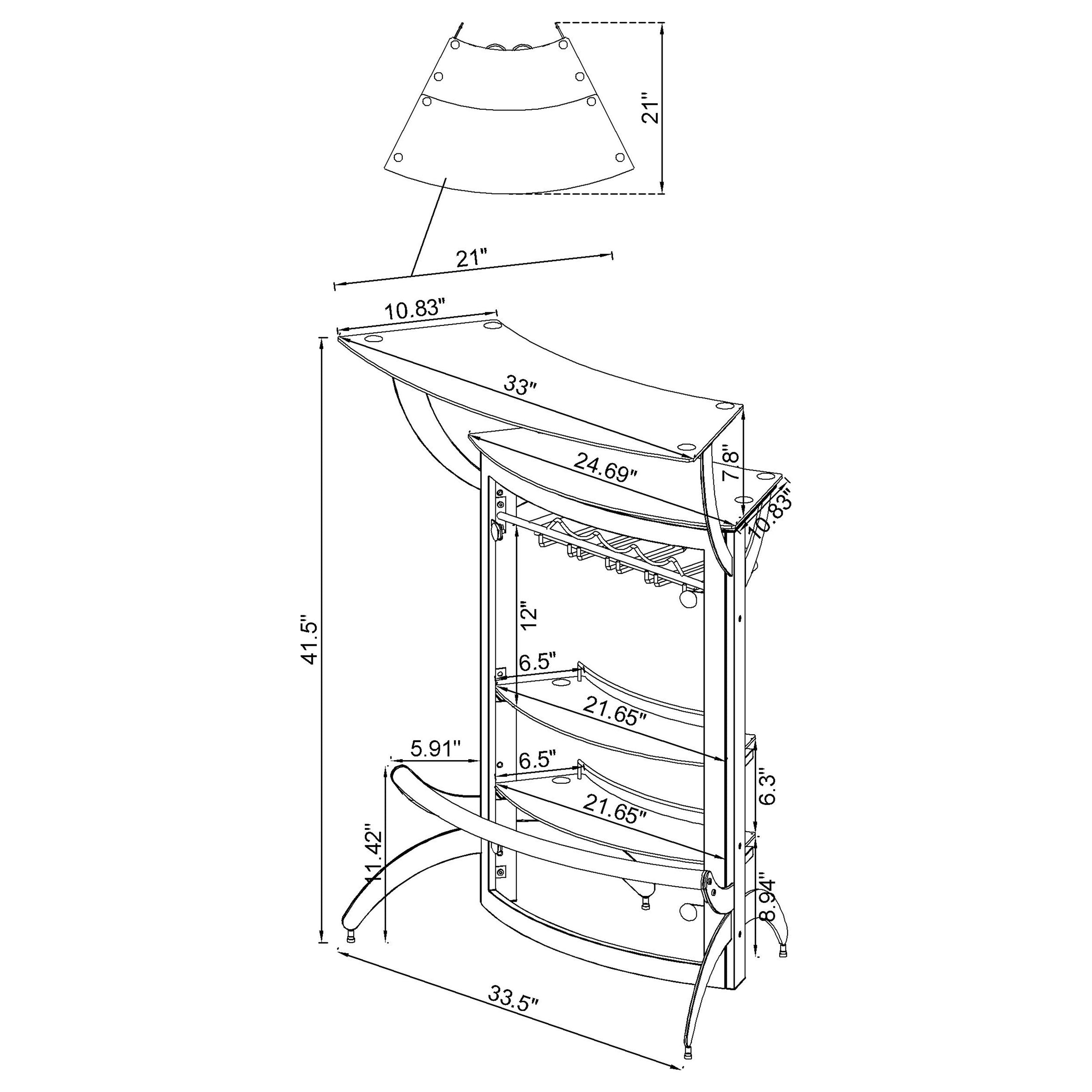 Dallas 2-shelf Curved Freestanding Home Bar Cabinet Silver-CoasterEssence