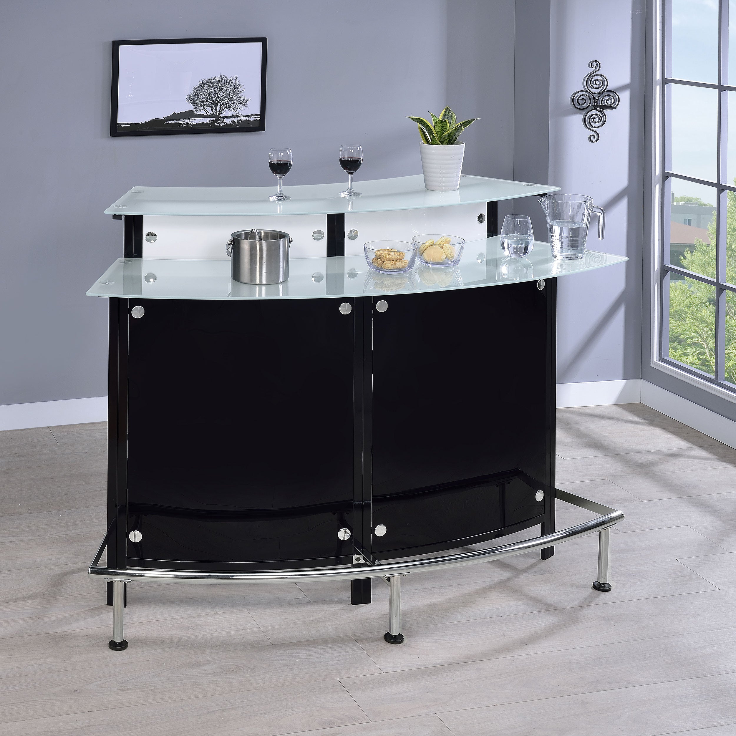 Keystone Curved Glass Top Home Bar Wine Cabinet Black-CoasterEssence