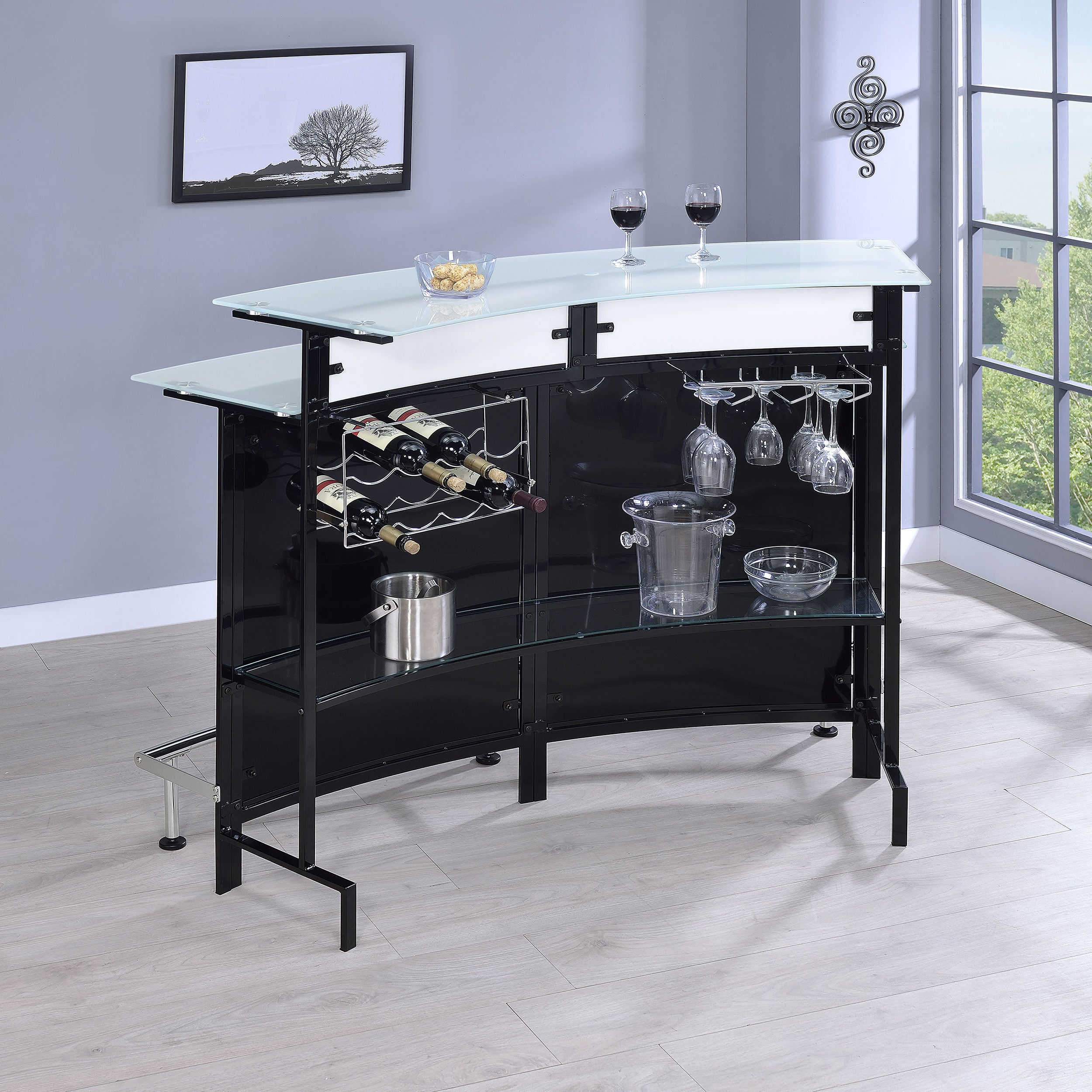 Keystone Curved Glass Top Home Bar Wine Cabinet Black-CoasterEssence