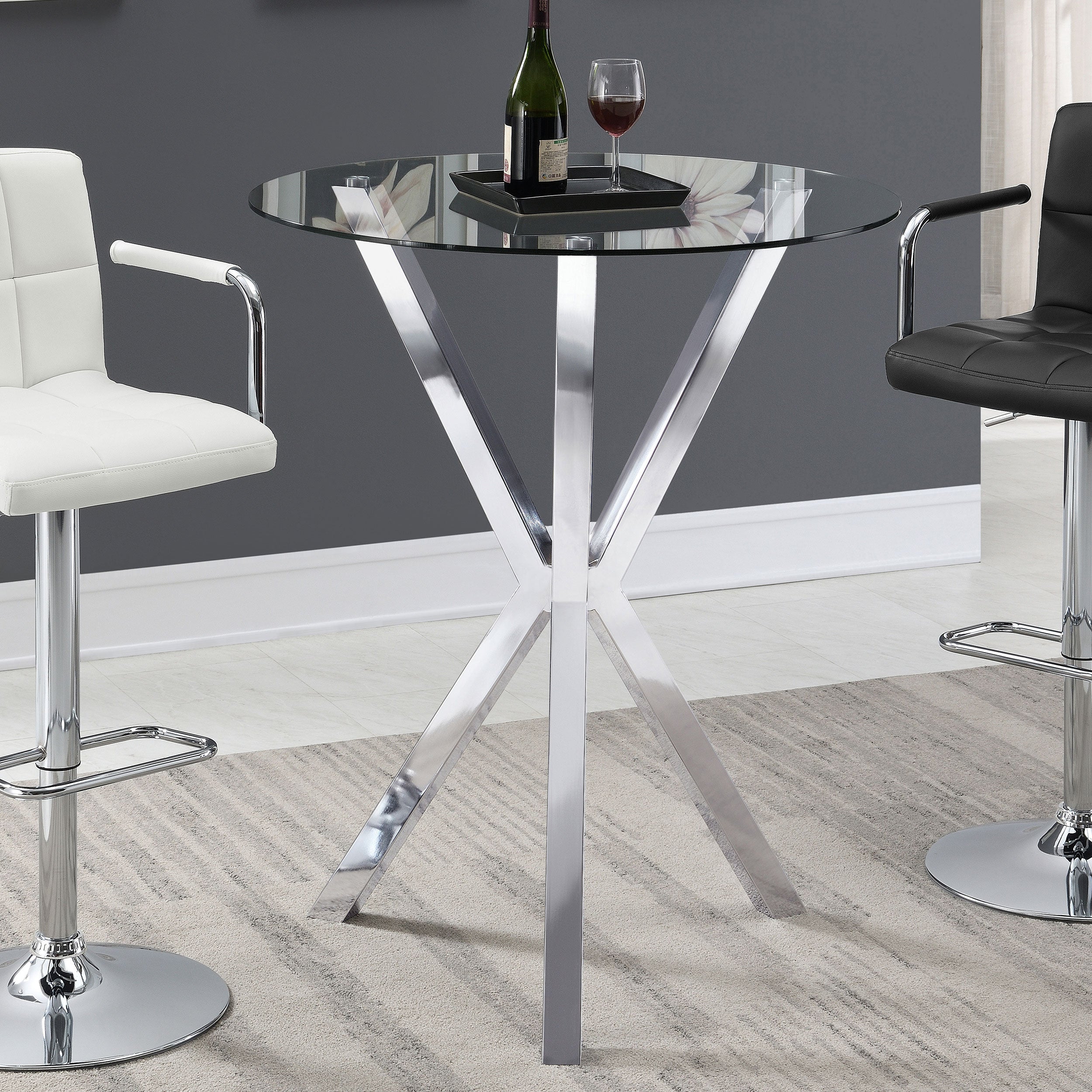 Denali Round 35-inch Glass Top Bistro Bar Table Chrome-CoasterEssence