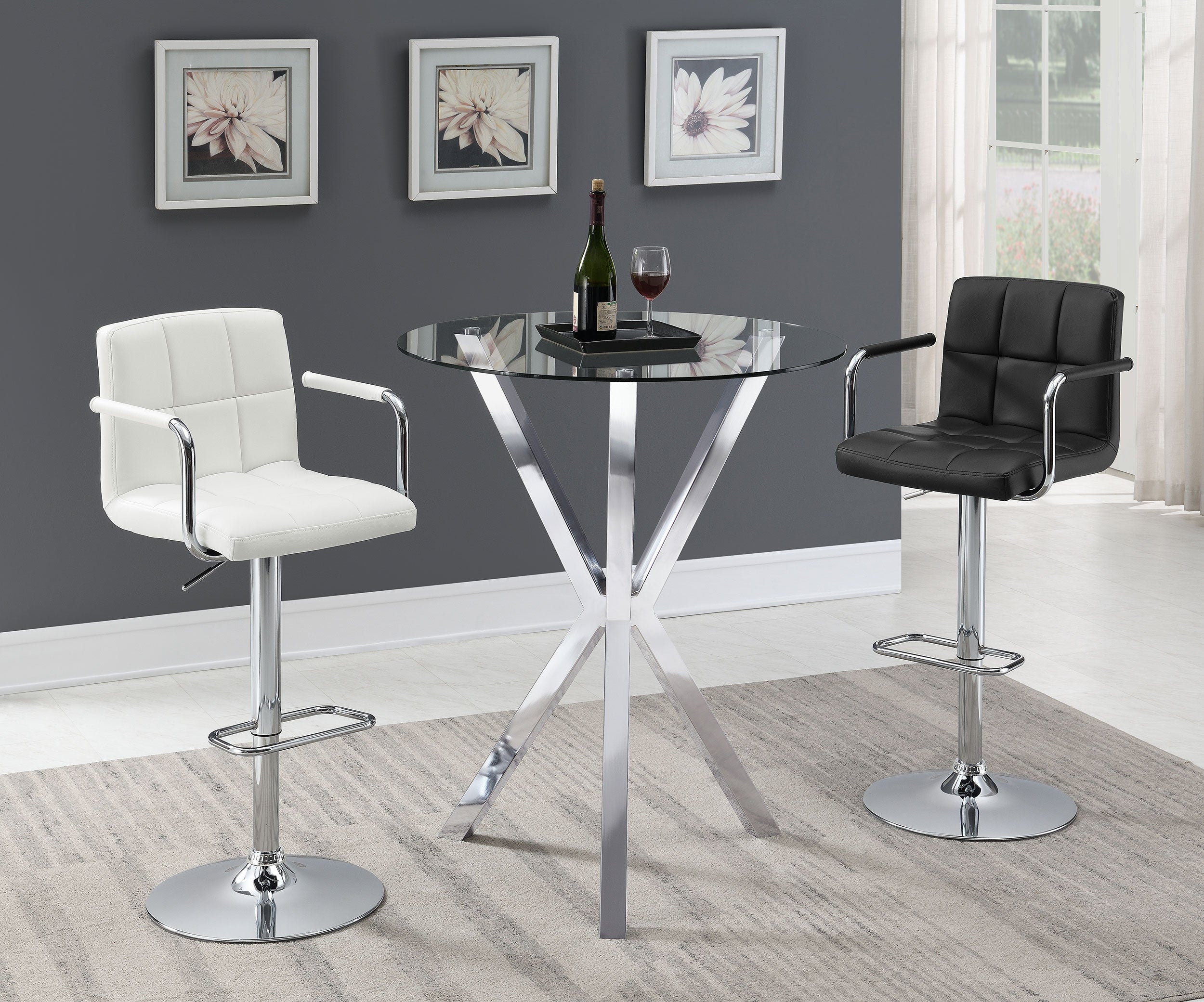 Denali Round 35-inch Glass Top Bistro Bar Table Chrome-CoasterEssence