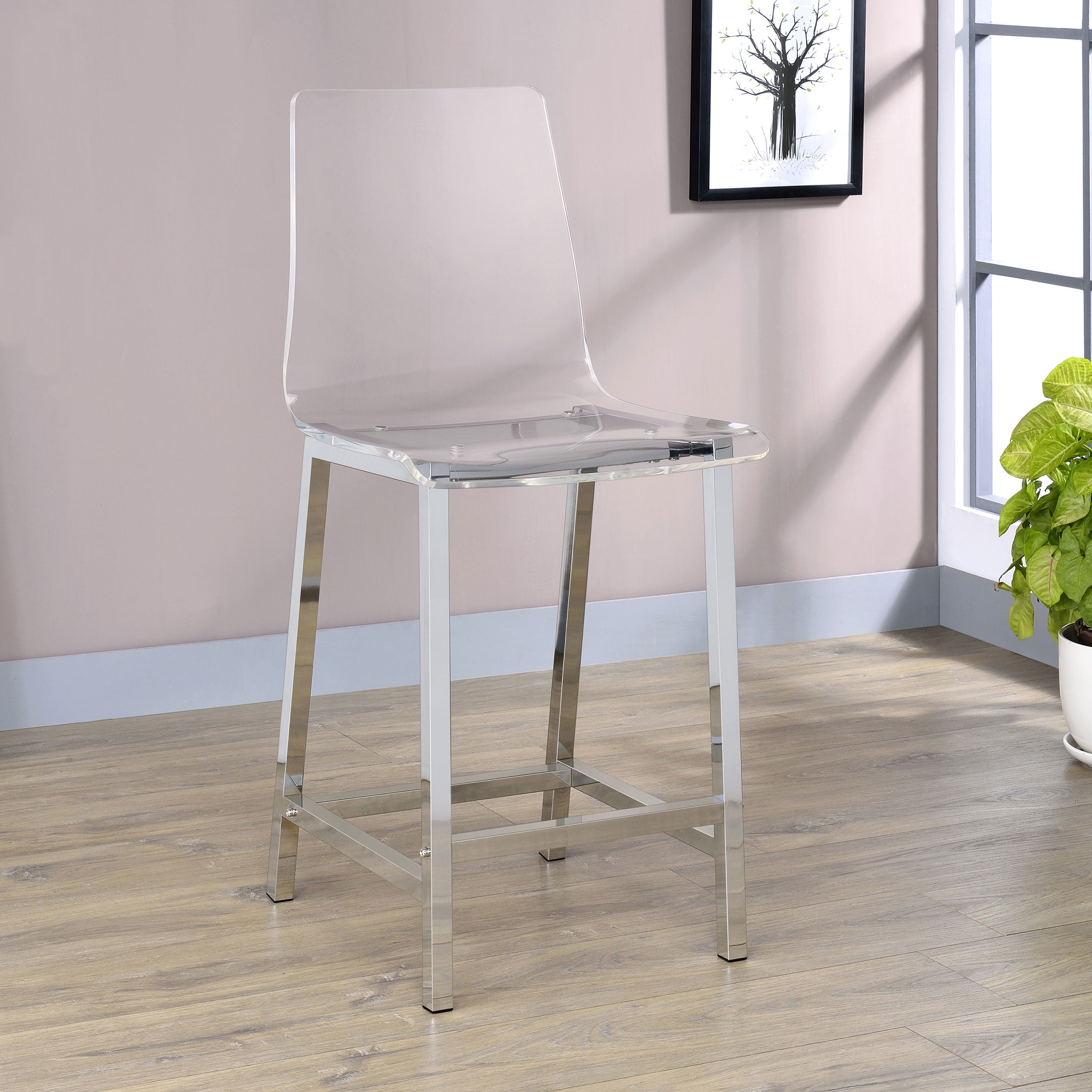 Juelia Clear Acrylic Counter Chair Chrome (Set of 2)-CoasterEssence