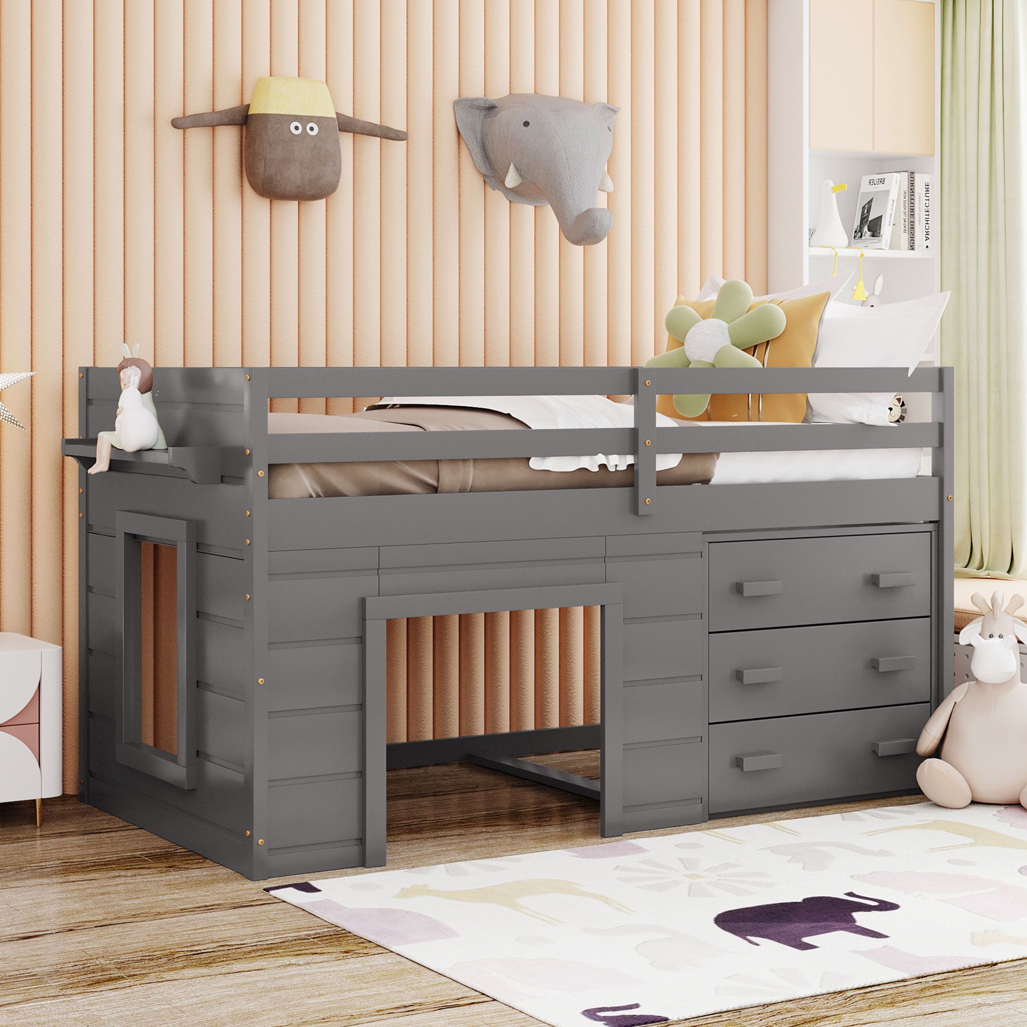 Loft Bed With Cabinet And Shelf