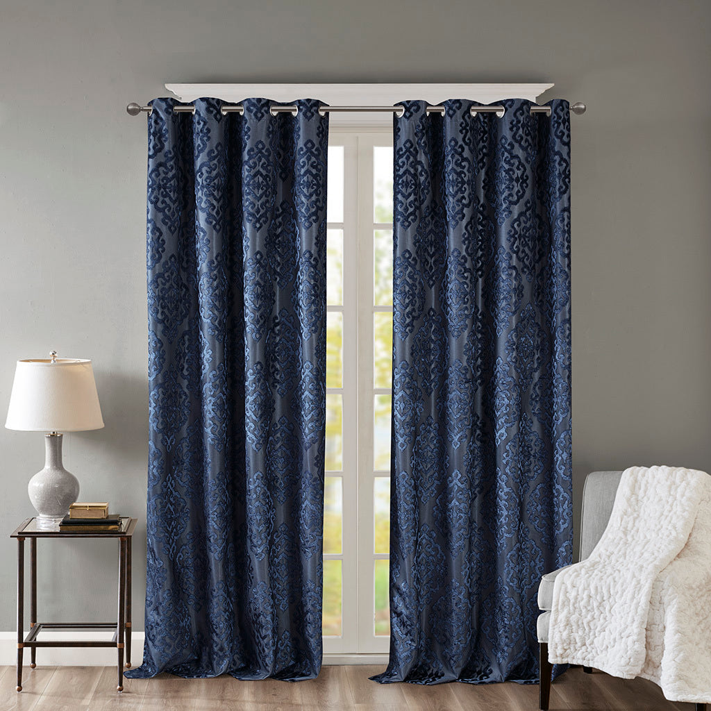 Knitted jacquard damask total blackout grommet top curtain panel (only 1 pc panel)