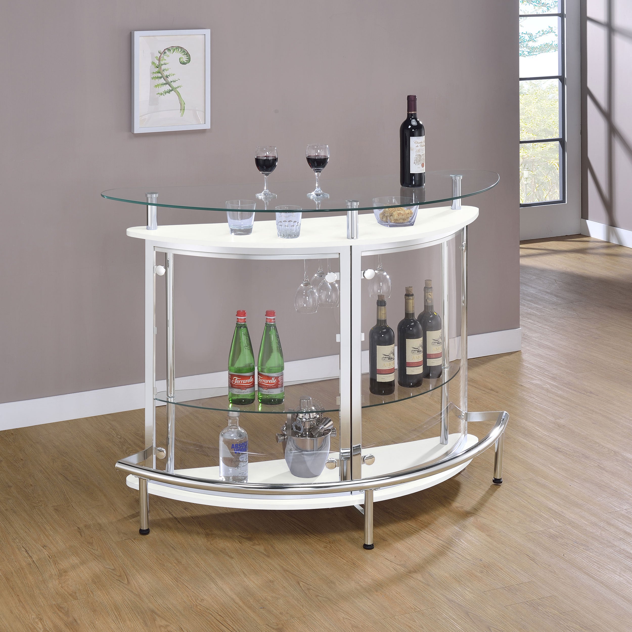 Amarillo Freestanding Glass Top Home Bar Wine Cabinet White-CoasterEssence