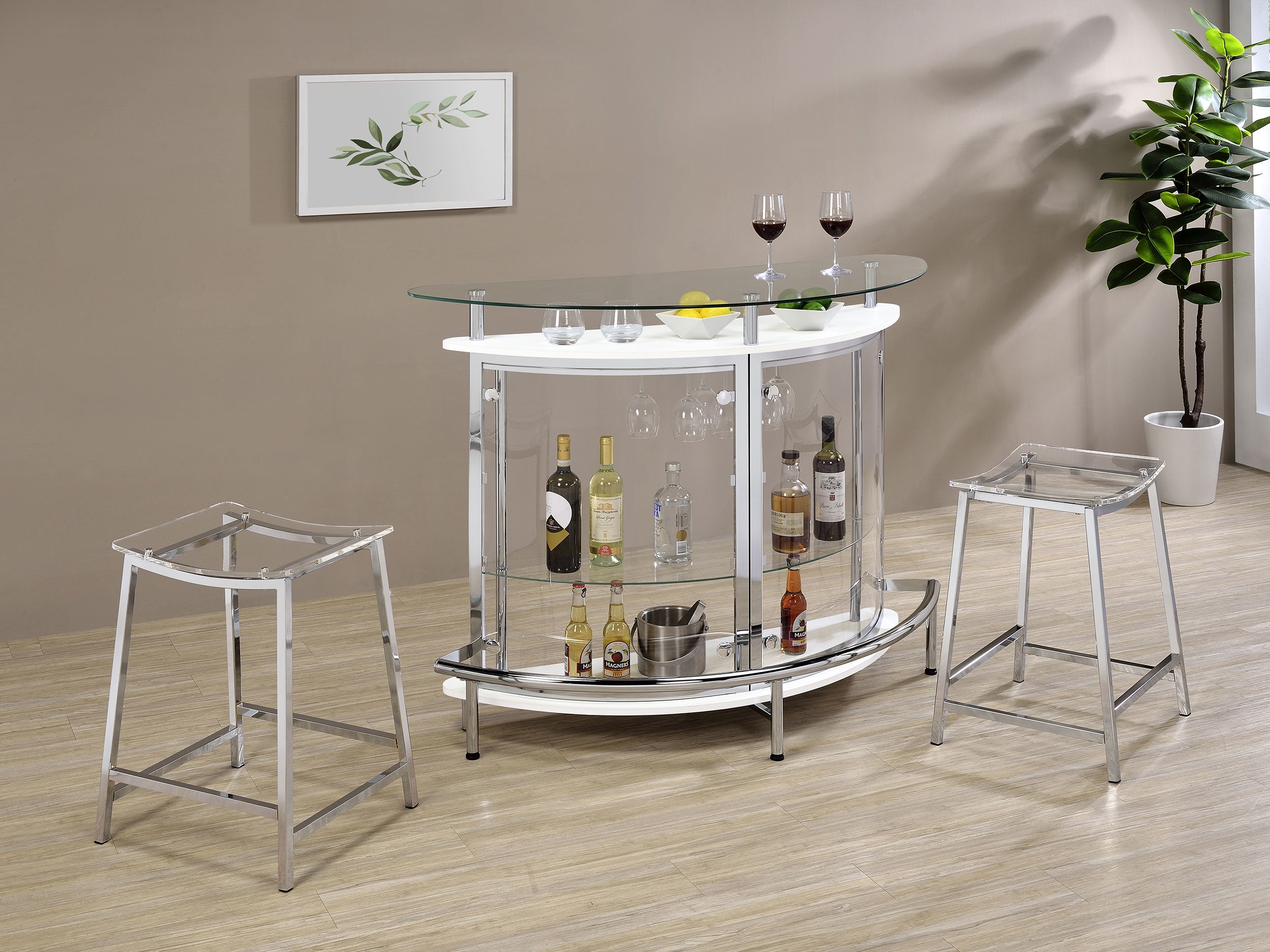Amarillo Freestanding Glass Top Home Bar Wine Cabinet White-CoasterEssence