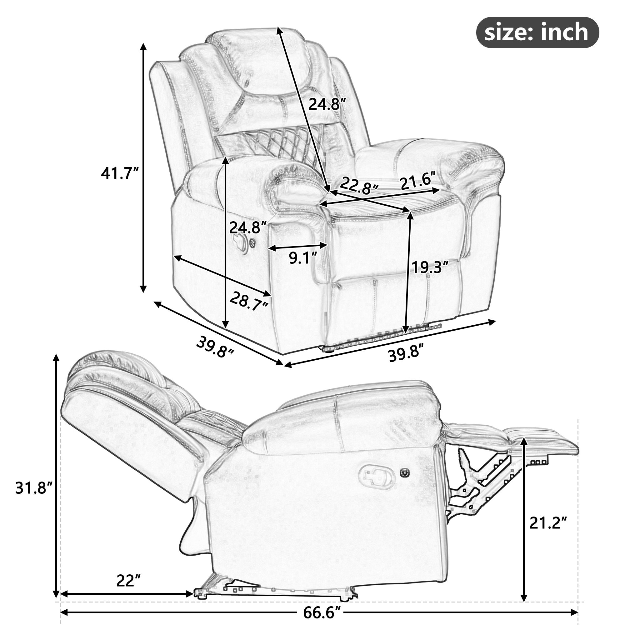 3 Pieces Recliner Sofa Sets Home Theater Seating Manual Recliner Chair With Center Console And LED Light Strip For Living Room - Best Buy Furniture