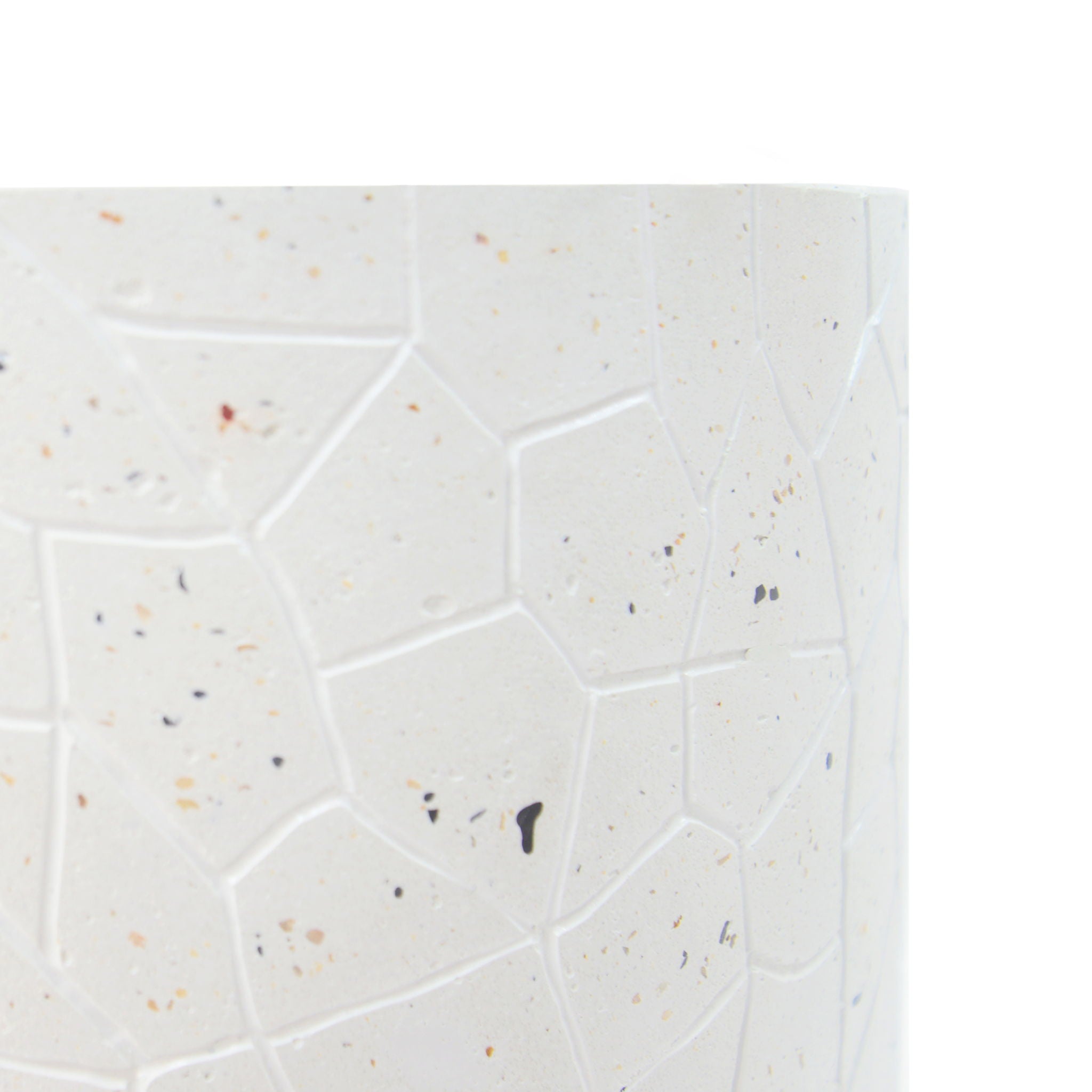 Outdoor Terrazzo Concrete Drum End Table, Living Room Accent Table - White Terrazzo