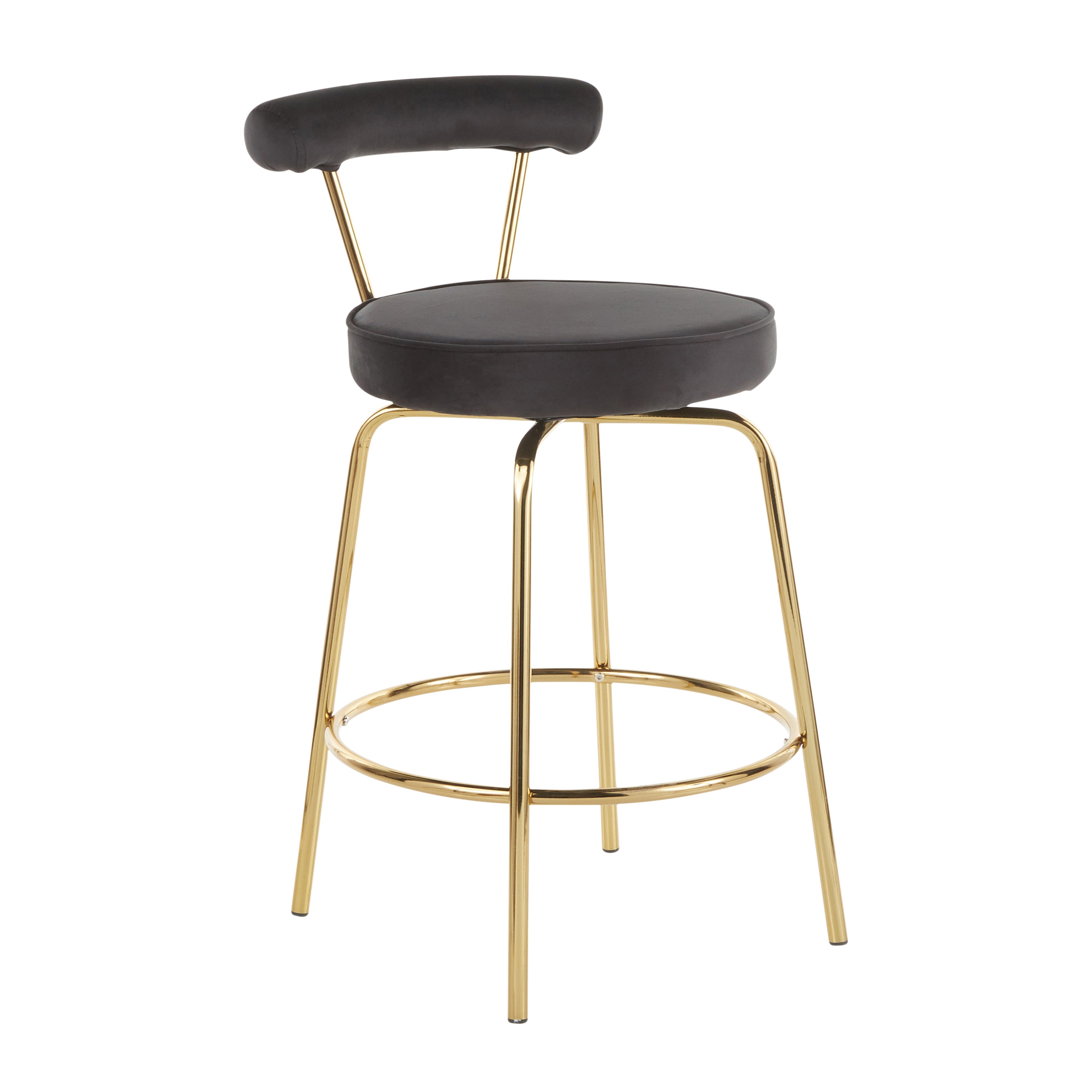Rhonda Glam Counter Stool in Gold Metal and Black Velvet - Set of 2