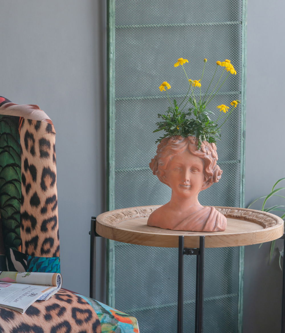 Head Bust Planter, Greek Style Cement Head Planter, Indoor Outdoor Home Garden Decor - Brown