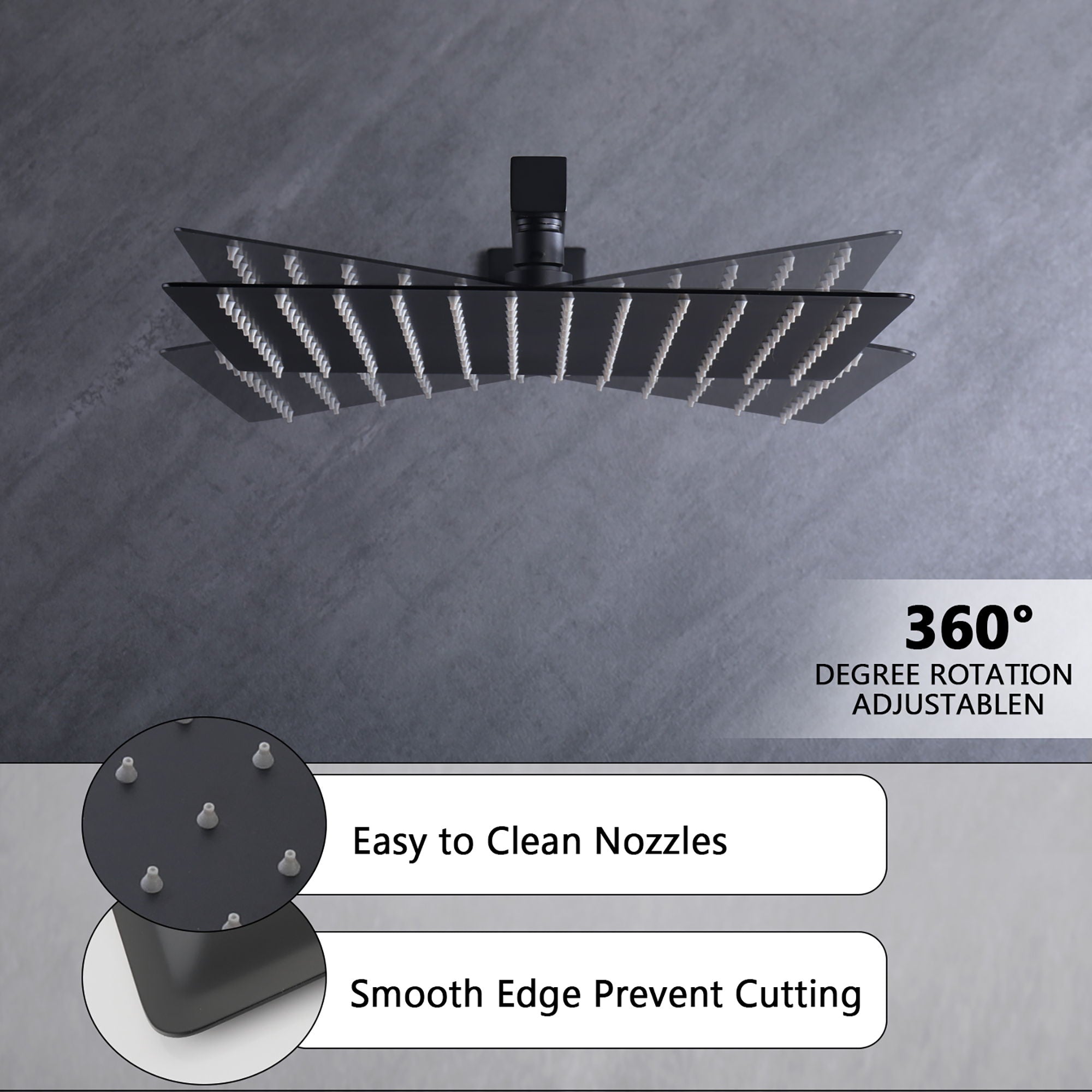 Luxury Bathroom Ceiling Mount 12" Rain Mixer Shower System With Brushed Nickel - Matte Black