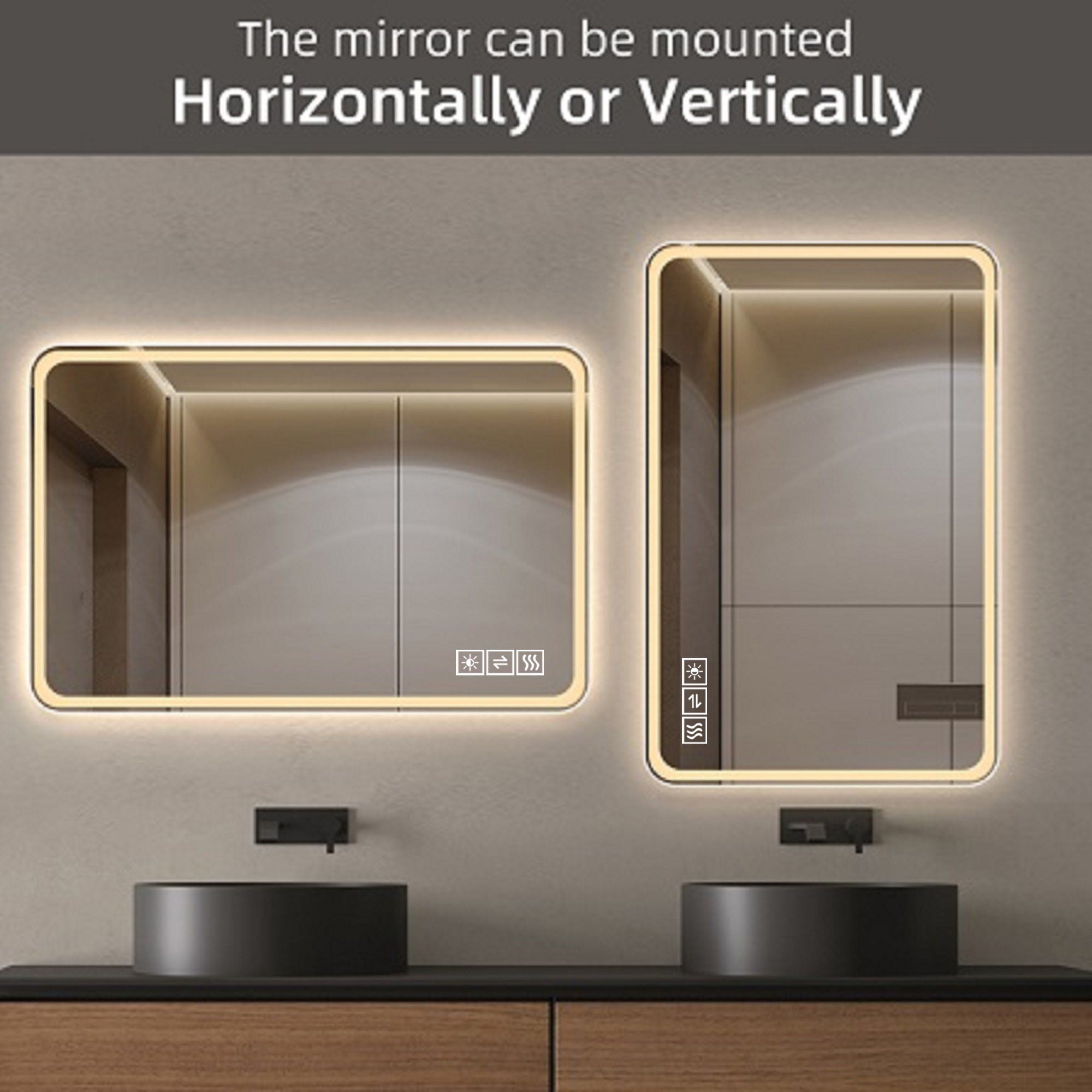 Bathroom Mirror Vanity Mirrors With Front Lights, Wall Mounted, Anti-Fog, Frameless, Horizontal Or Vertical