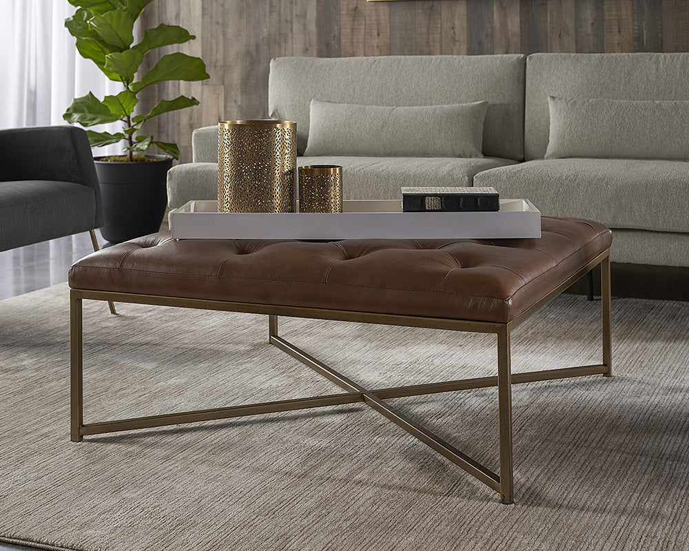 Sunpan Endall Ottoman - Antique Brass