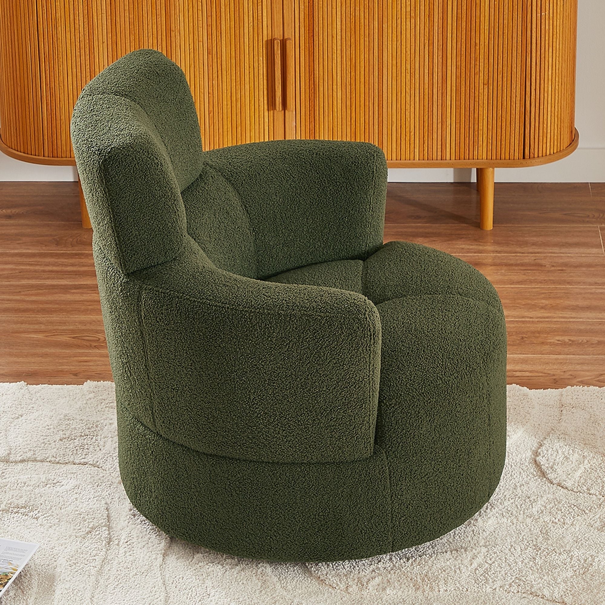 360° Swivel Chair Upholstered Accent Barrel Chair With Adjustable Headrest