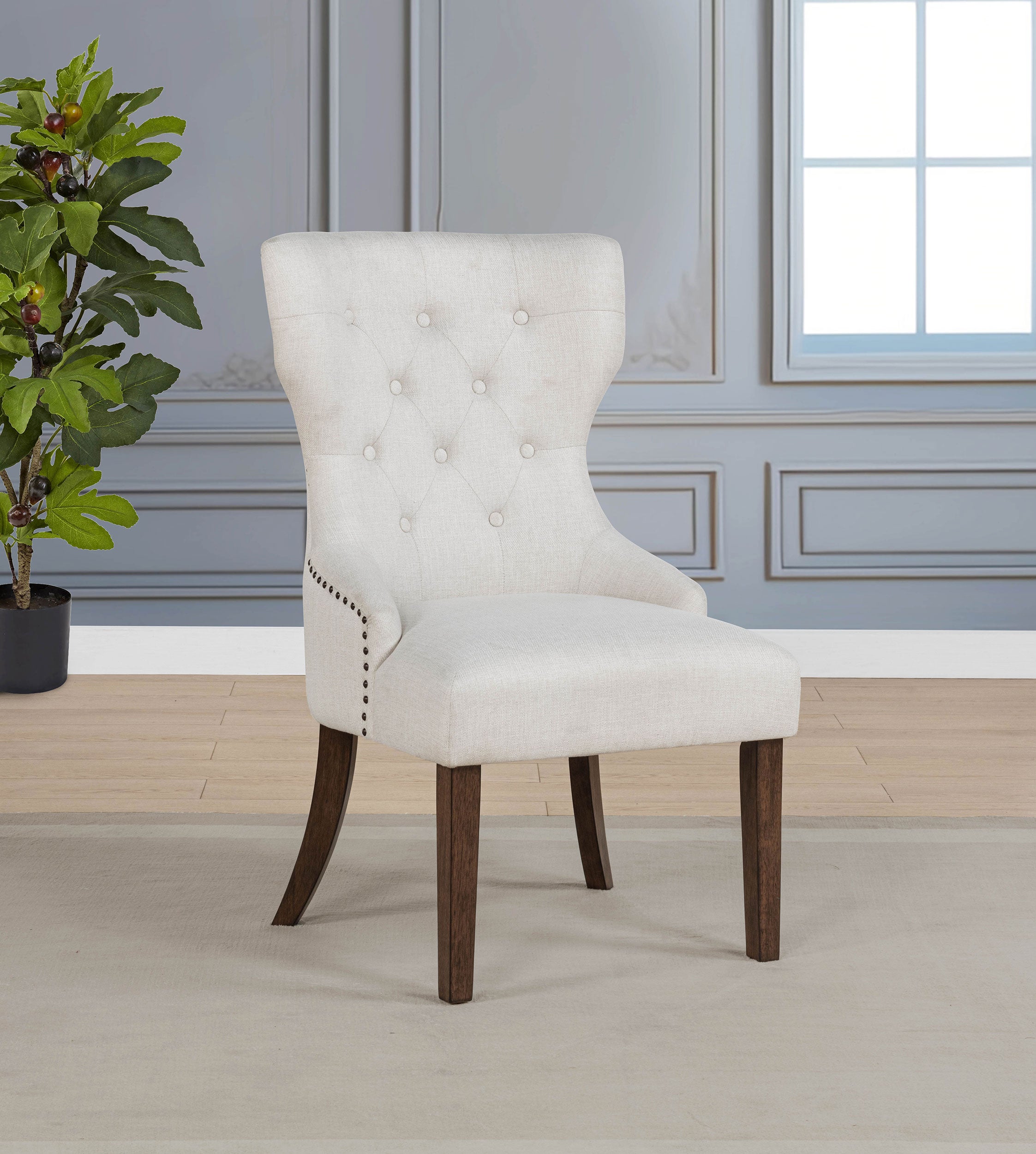 Baney Fabric Upholstered Dining Side Chair Cream and Dark Oak-