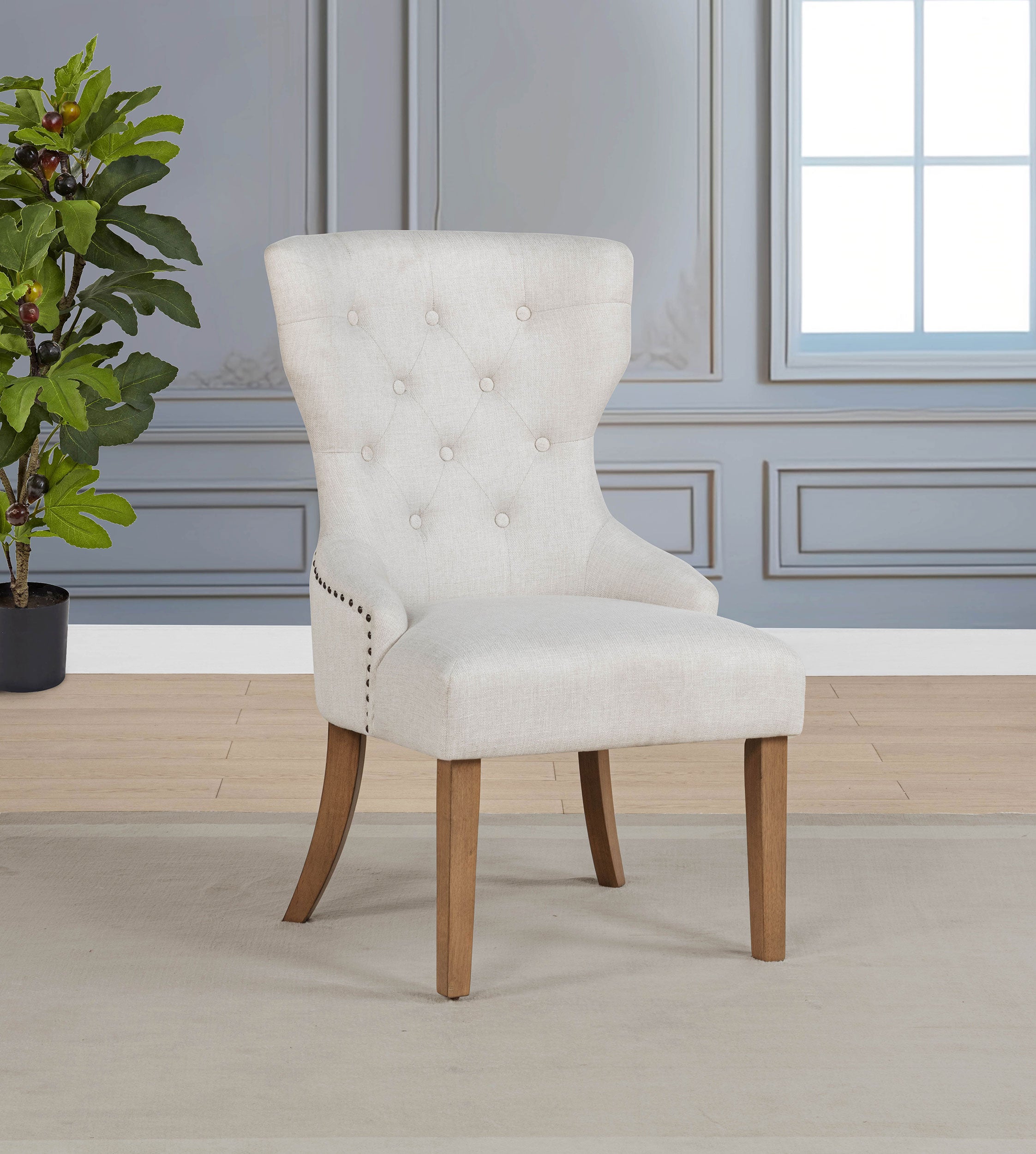 Baney Fabric Upholstered Dining Side Chair Beige and Rustic Grey-CoasterElevations