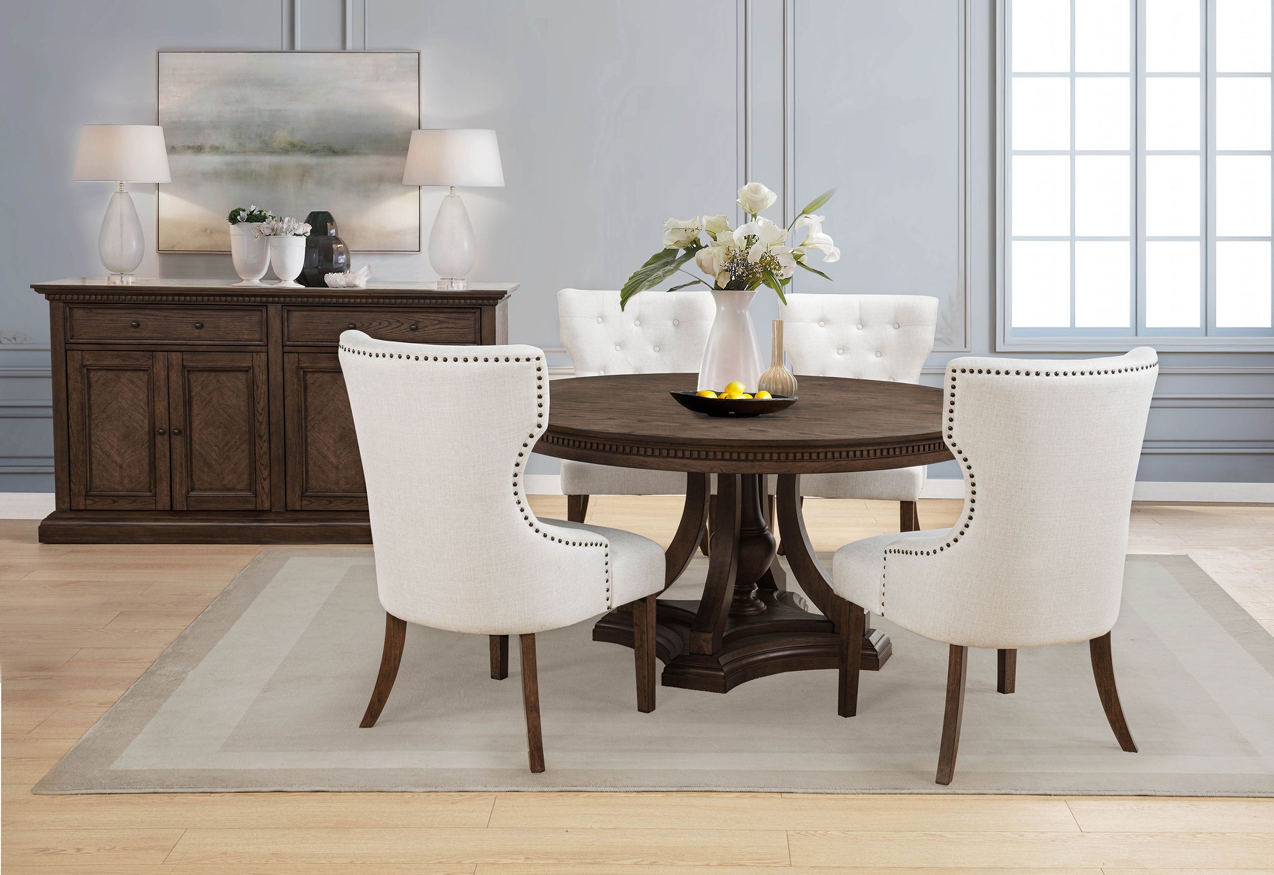Ridgewell Round Pedestal Dining Table Dark Oak-