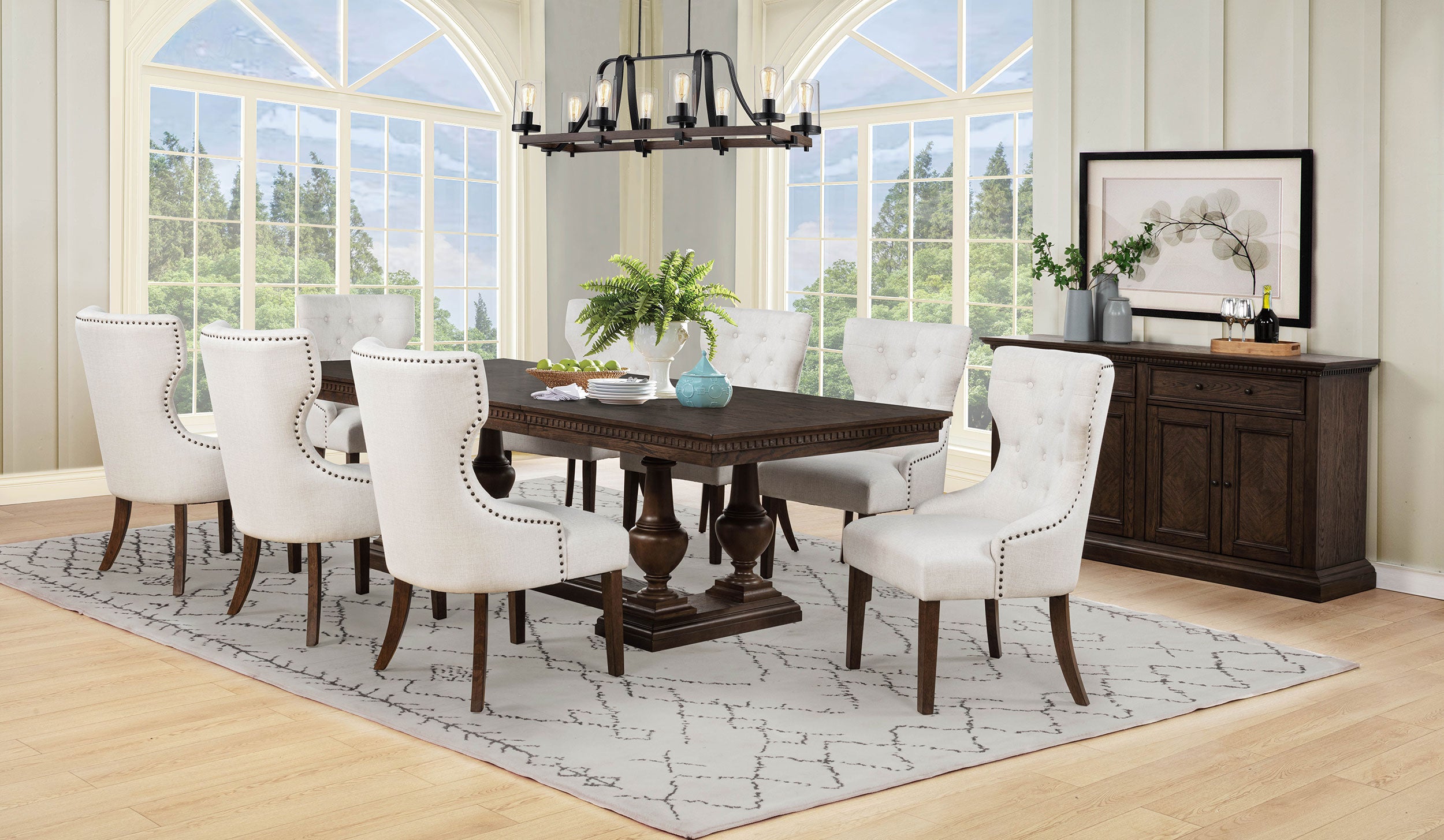Ridgewell Rectangular Trestle Dining Table Dark Oak-