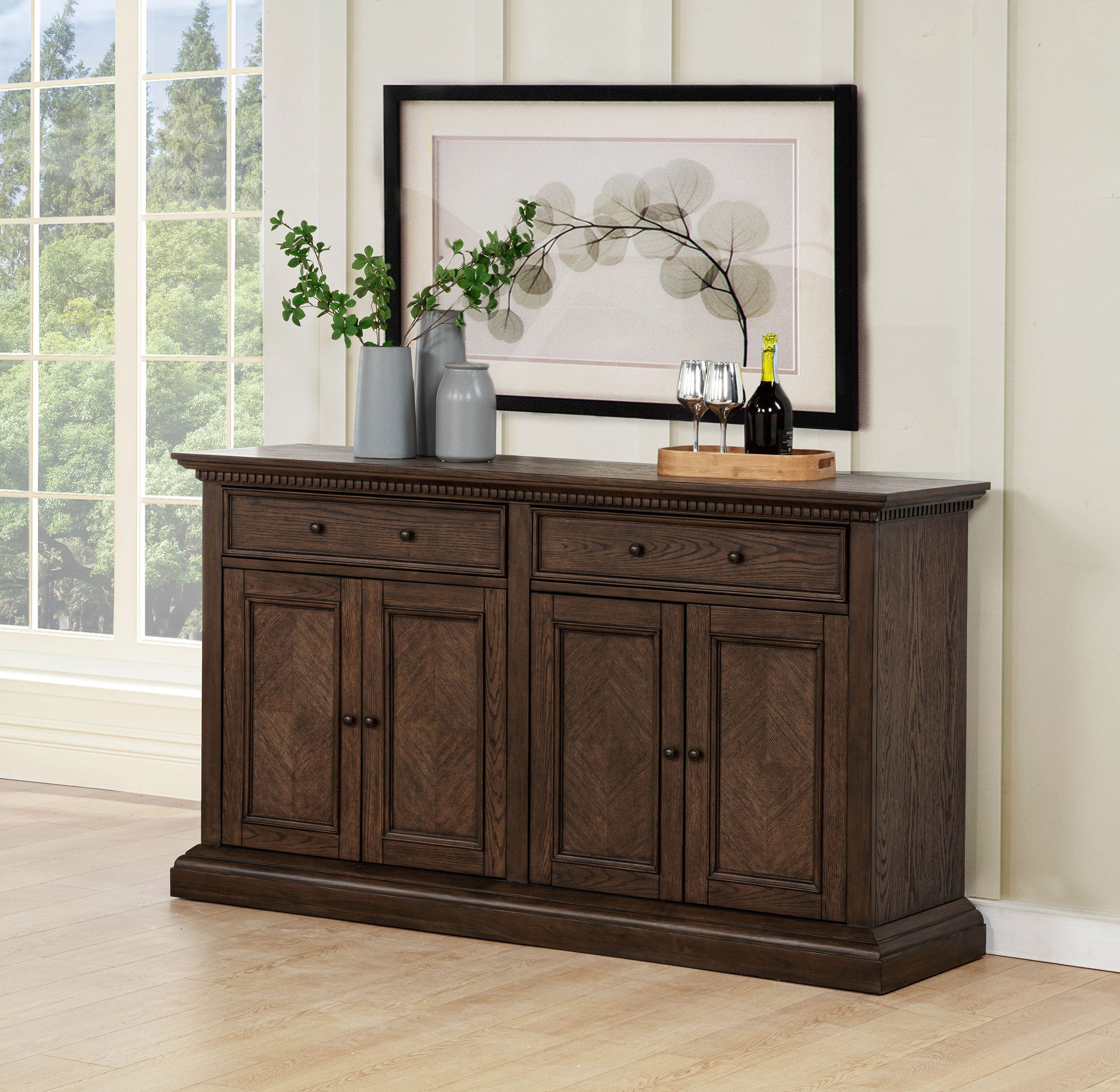 Ridgewell 2-drawer 4-door Dining Server Dark Oak-