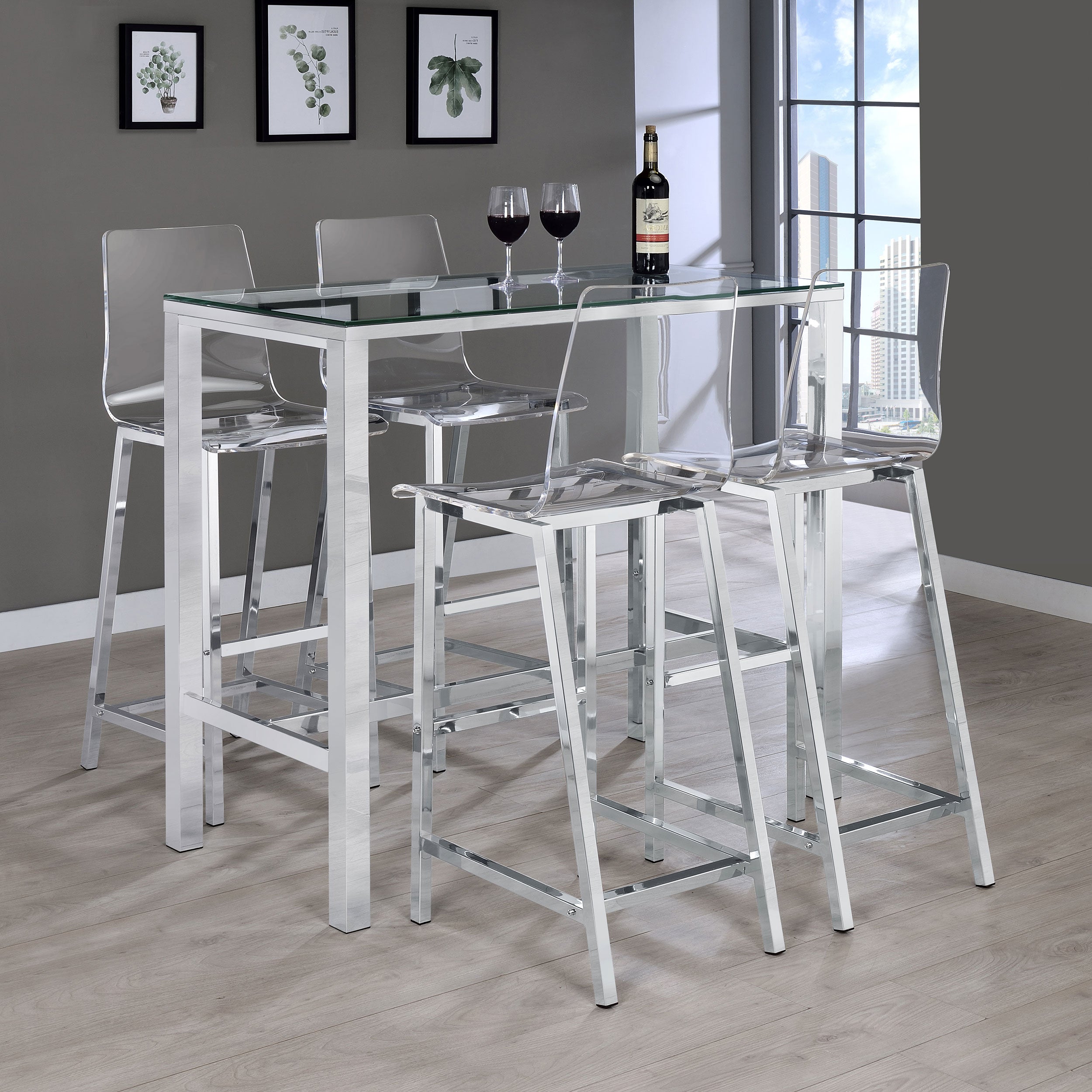 Tolbert 5-piece Bar Set with Acrylic Chairs Clear and Chrome-