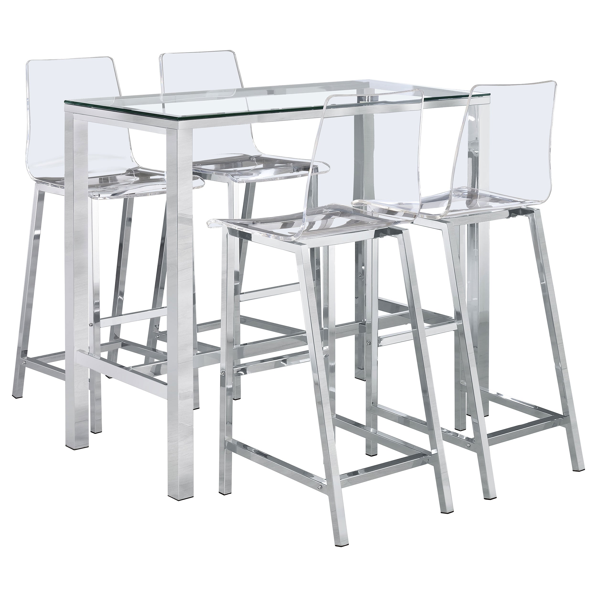 Tolbert 5-piece Bar Set with Acrylic Chairs Clear and Chrome-