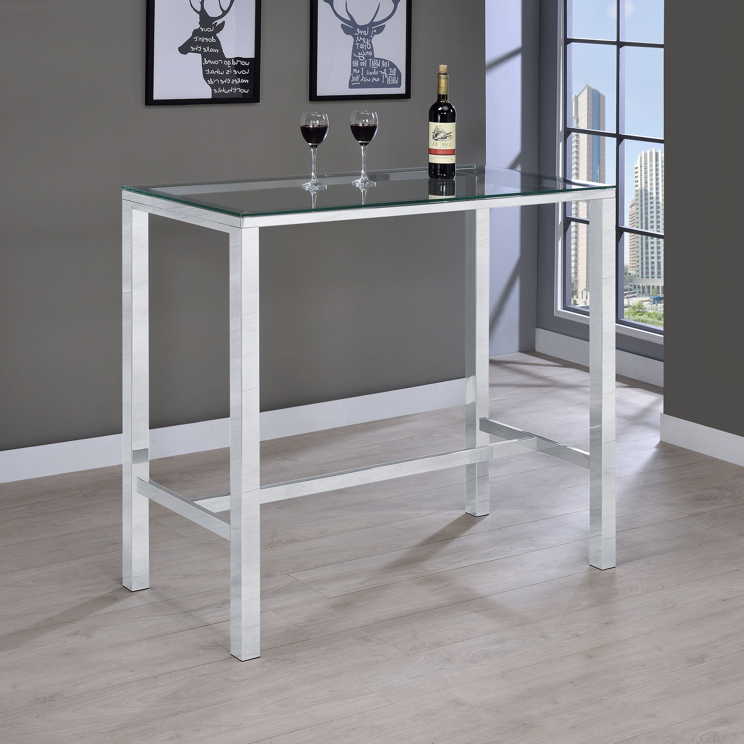 Tolbert Rectangular 47-inch Glass Top Pub Bar Table Chrome-CoasterEssence