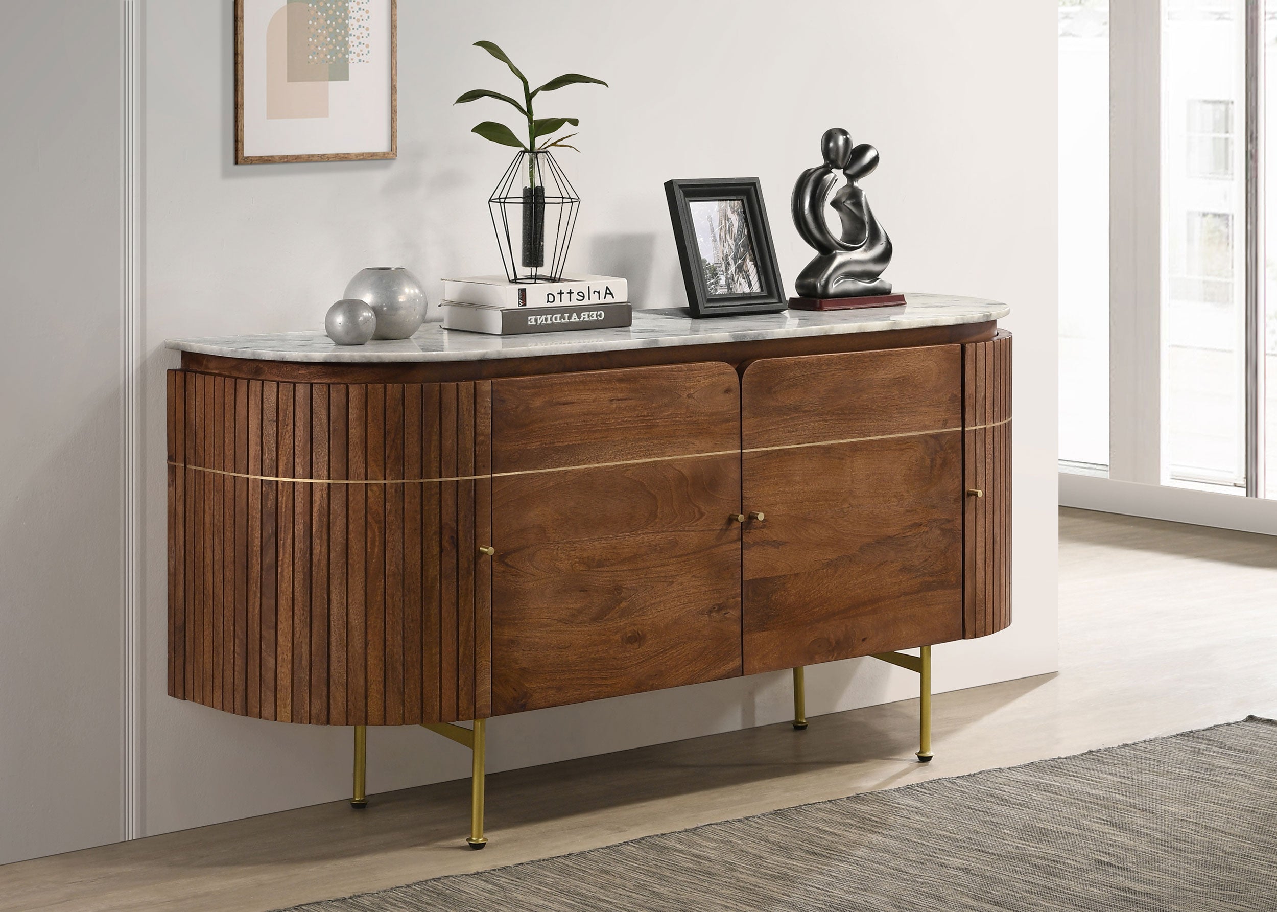 Ortega 4-door Marble Top Sideboard Buffet Cabinet Natural-CoasterElevations