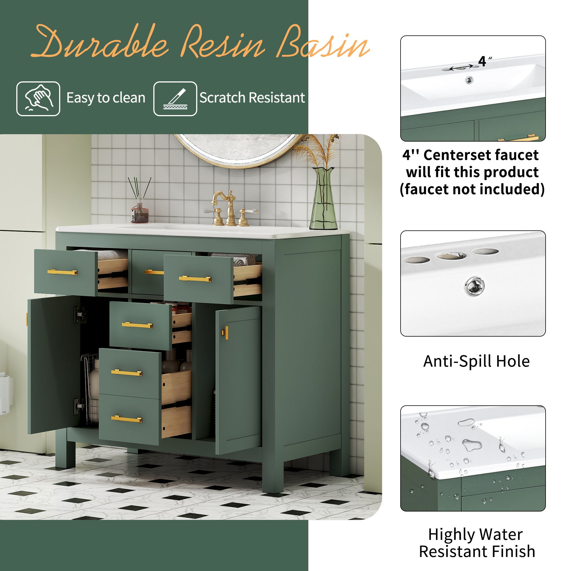 Bathroom Vanity With Sink Combo Set, Modern Bathroom Cabinet With 4 Drawers