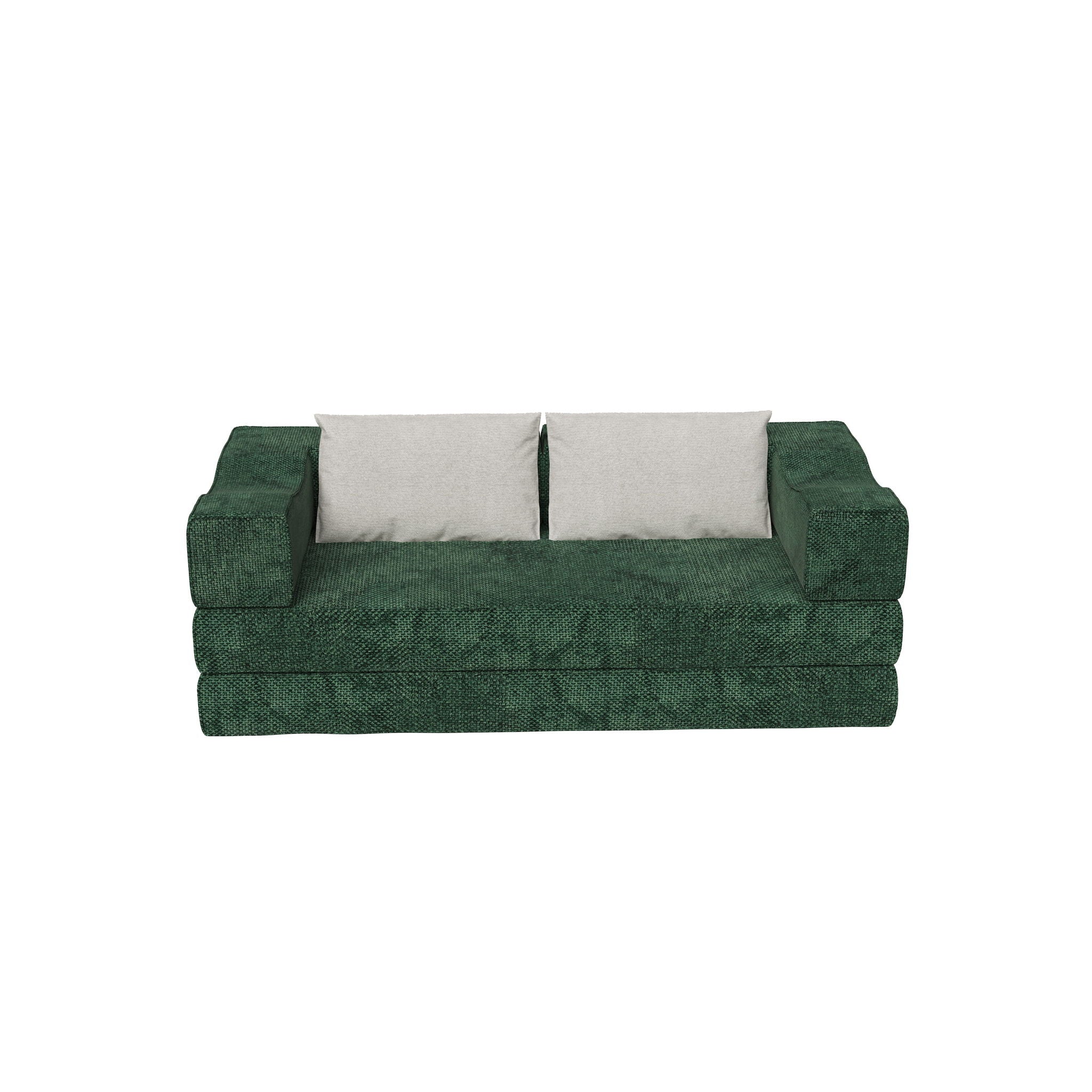 Convertible Couch Bed With 2 Pillows, 3 Seat Folding Floor Couch & King Size Bed Mattress, Diy Combination - Green