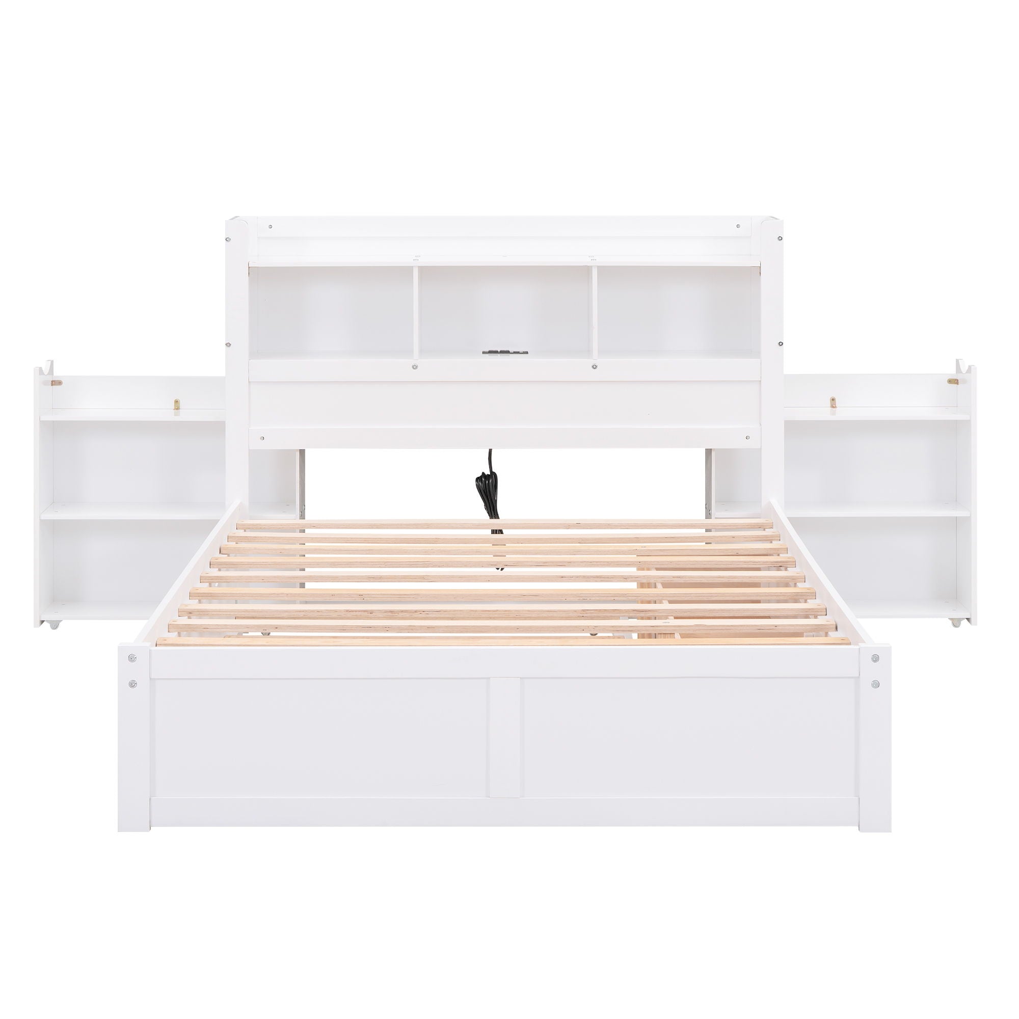 Storage Platform Bed With Pull Out Shelves, Trundle, And 2 Drawers